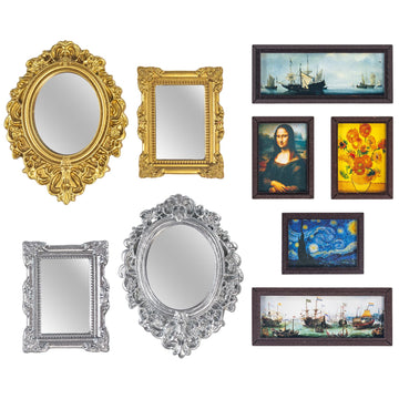 SAMCAMI Miniature Dollhouse Accessories, Mini Mirror and Mini Wall Art, 1/12 Scale Doll House Accessories and Furniture, Dollhouse Miniatures, 9