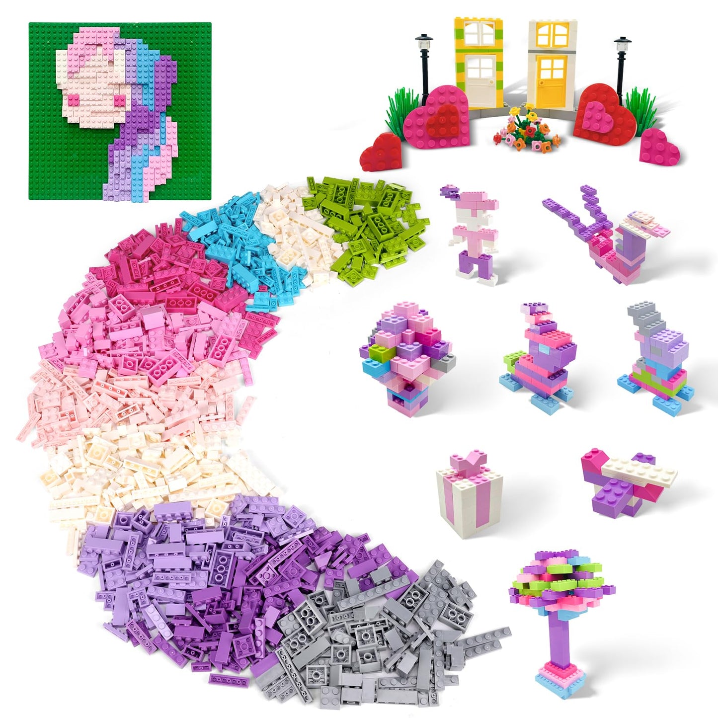 ekuzi Creative Building Blocks Set Compatible with Major Brands Classic, Includes Dual-Sided and Single-Sided Baseplates, Variety of Accessories