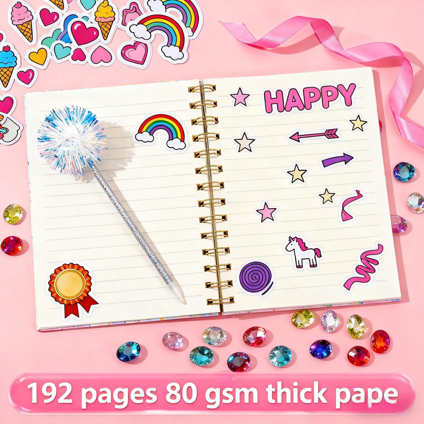 2 Pack Journal Kit for Girls, 192 Pages Kids Diary, Unicorn Pony Axolotl Spiral Notebook for 6-12 Year Old Girl, Art Crafts Scrapbook, Teen Tween Girl