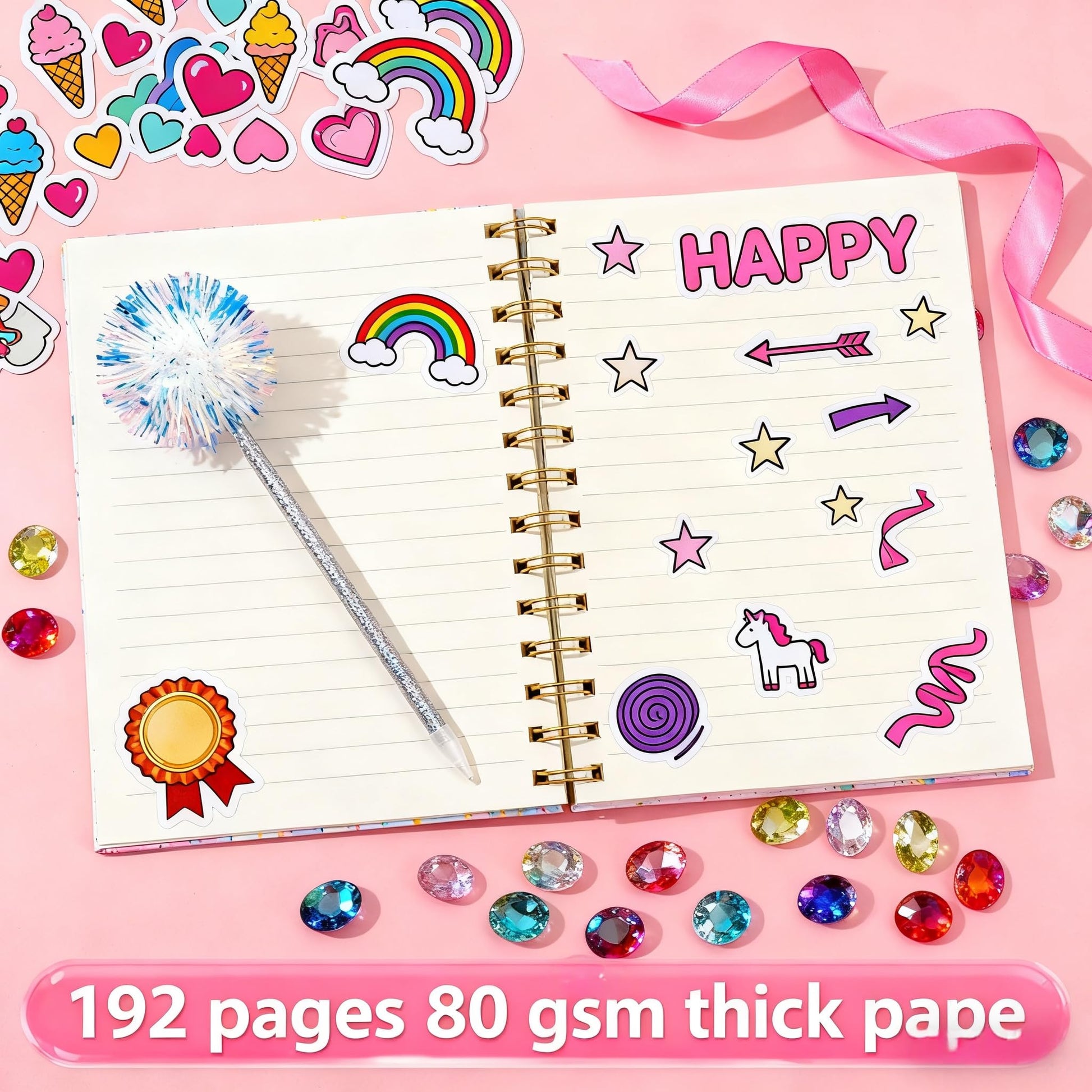 2 Pack Journal Kit for Girls, 192 Pages Kids Diary, Unicorn Pony Axolotl Spiral Notebook for 6-12 Year Old Girl, Art Crafts Scrapbook, Teen Tween Girl