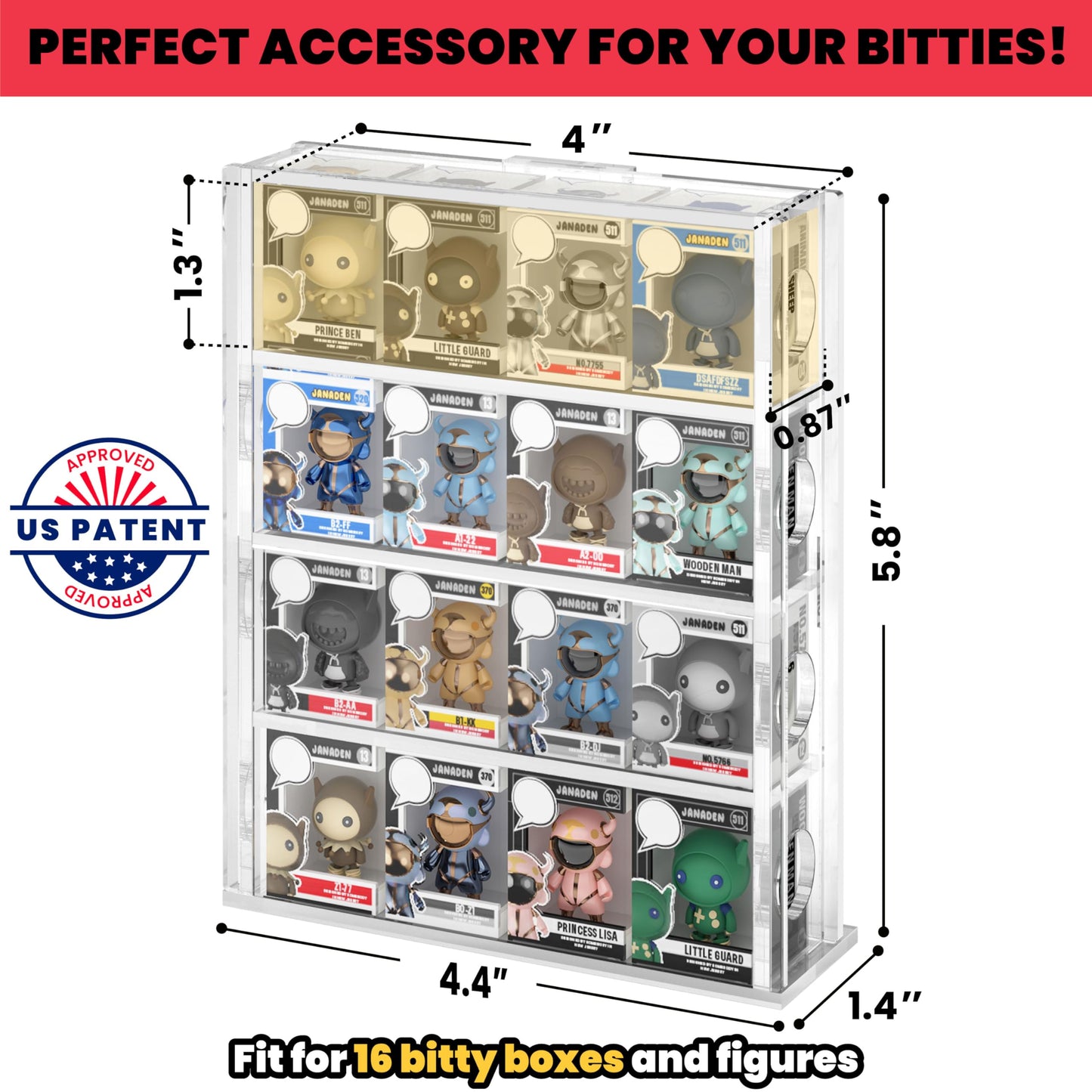 Acrylic Bitty Display Protector Case Compatible with Funko Bitty Pop, Clear Bitties Figure Collection Display Stand, 4 Tiered Mini Figurines Shelf for