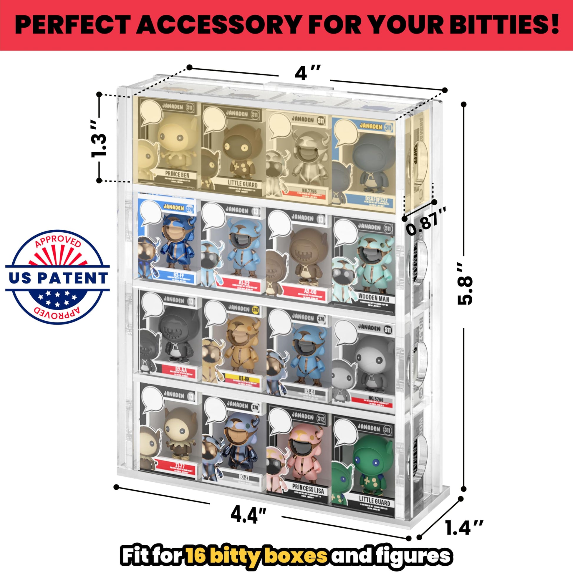 Acrylic Bitty Display Protector Case Compatible with Funko Bitty Pop, Clear Bitties Figure Collection Display Stand, 4 Tiered Mini Figurines Shelf for