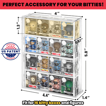 Acrylic Bitty Display Protector Case Compatible with Funko Bitty Pop, Clear Bitties Figure Collection Display Stand, 4 Tiered Mini Figurines Shelf for