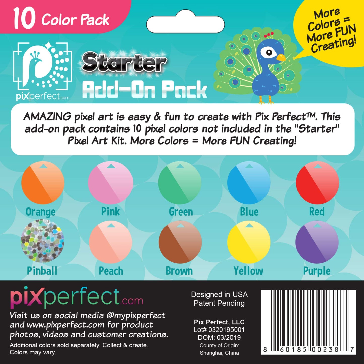 Pix Perfect 10 Color Add-On Accessory Pack - Refill for 8 Color Starter Pixel Art Kit