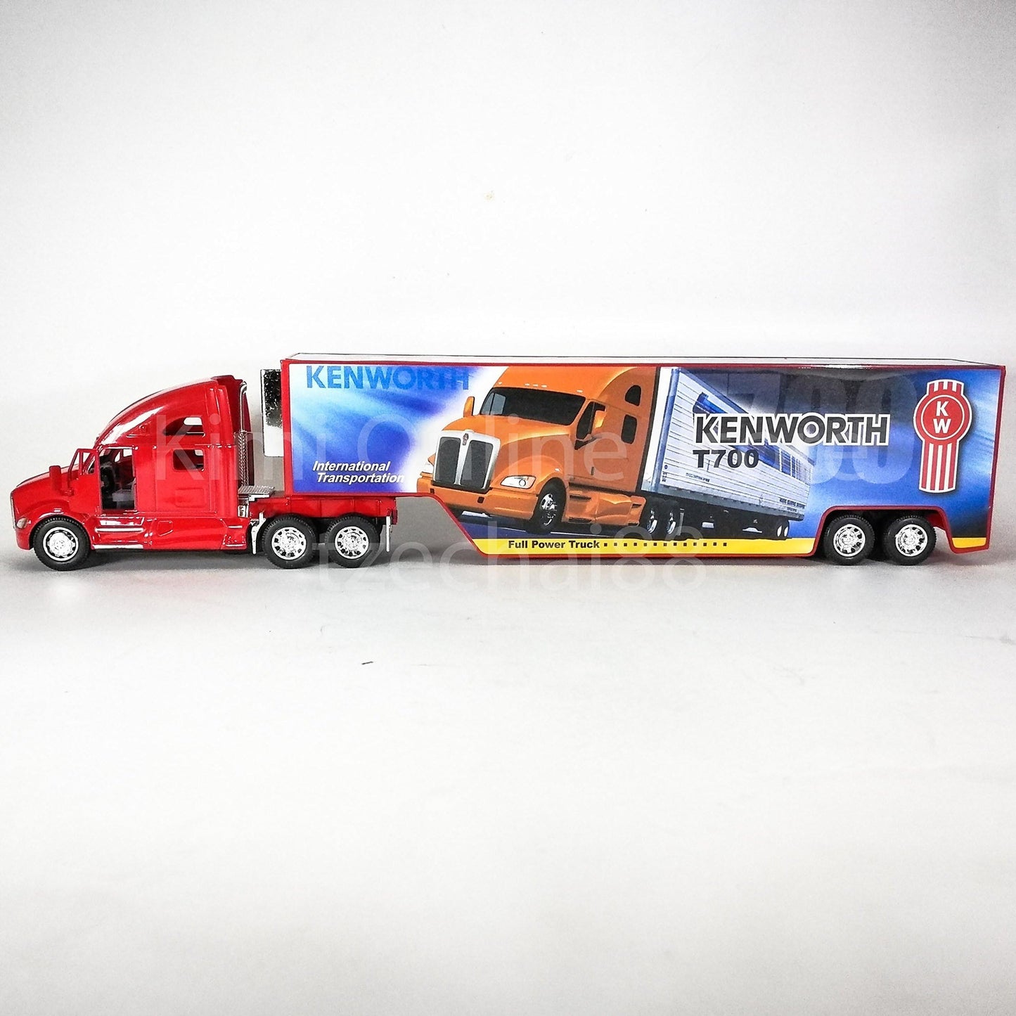 KiNSMART Kenworth T700 Container Truck, 1:68 Scale, Die Cast Metal Model, Red with Decals, Pullback Action
