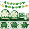St. Patrick's Day Party Supplies Tableware Set Irish Themed Tableware with Lucky Shamrock Paper Plates Napkins Cups Tablecloth Banner for St