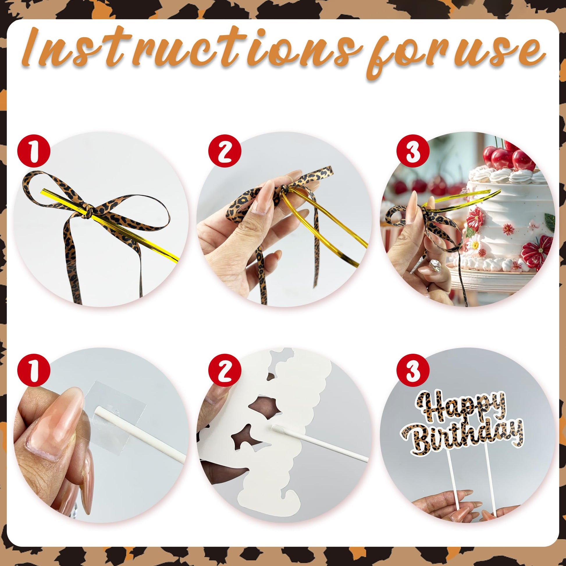 41PCS Leopard Cherry Cake Decorations Bow Toppers for Birthday Wedding and Baby Shower Cherries Fruit Decor for Birthday Party Decorations