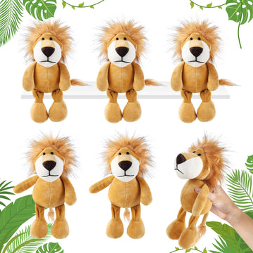 6 Pcs Safari Stuffed Animals Bulk Lion Elephant Monkey Tiger Toy Plush Zoo Animals Junble for Boy Girl Gift Animal Themed Parties Baby Shower