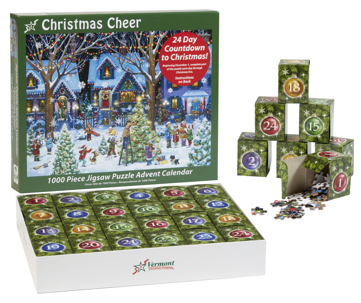 Advent Calendar Jigsaw Puzzle 1000 Pieces - Christmas Cheer by Vermont Christmas Company - Count Down to Christmas Jigsaw Puzzle - Use Year After Year