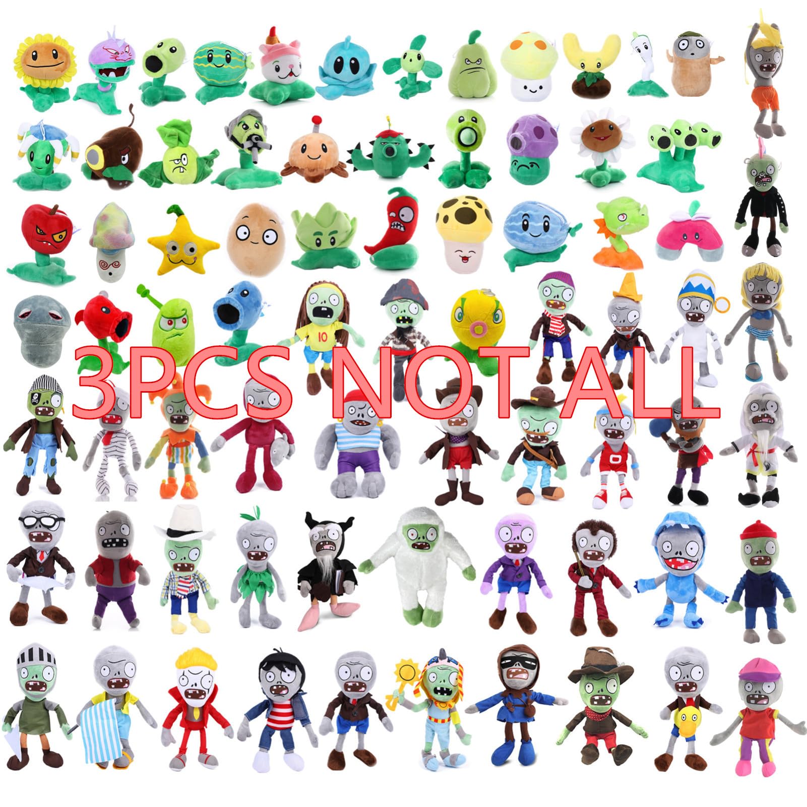 JHESAO 3 PCS Plants and Zombies PVZ Plush Plants Zombies Sets Toy, 1 2 Stuffed Soft Doll PVZ Plush Figure Doll New