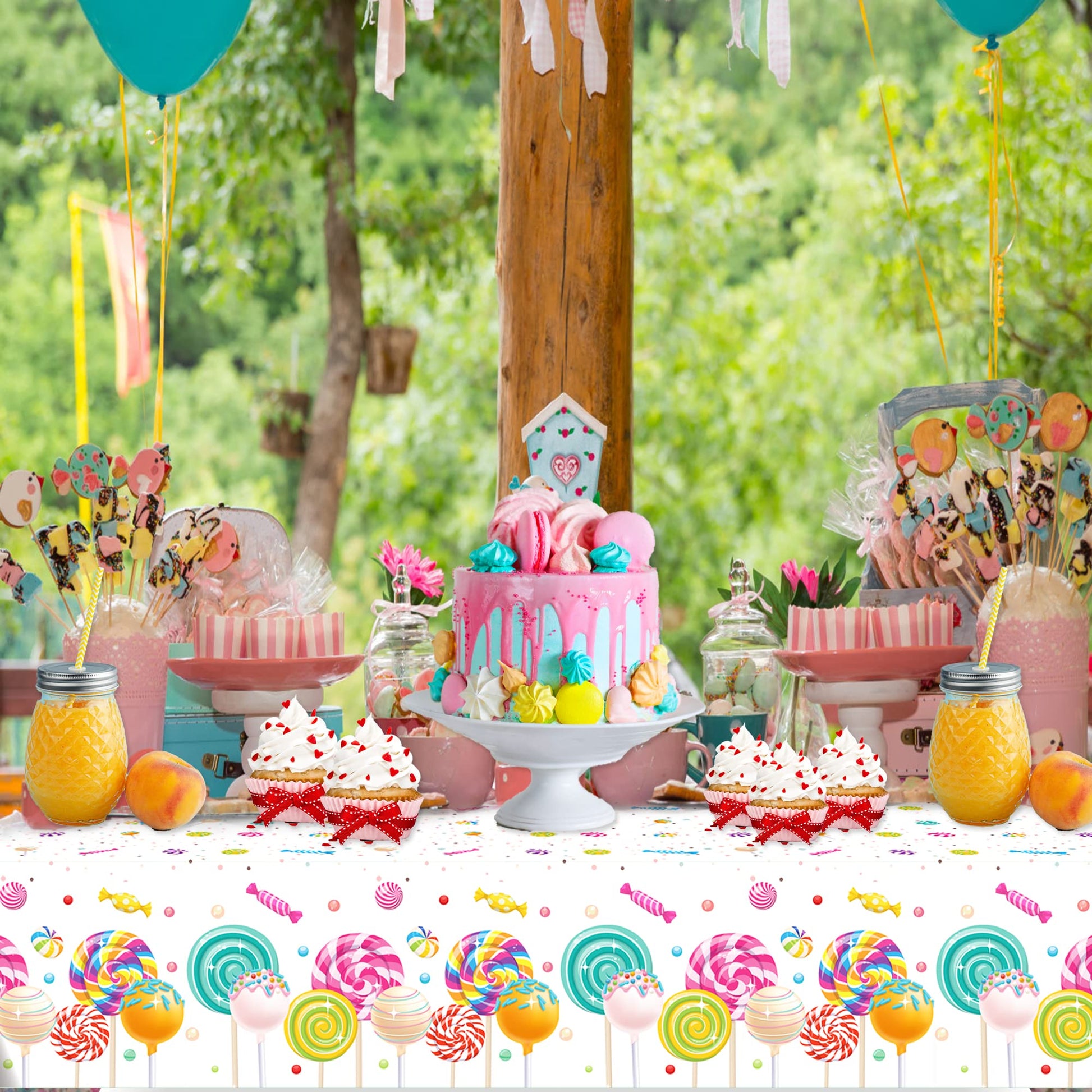 Parrtty Hurrican 3 Pcs Lollipop Plastic Tablecloth, Disposable Table Cover, Sweet Holiday Package Party Supplies, Suitable for All Kinds of Themed