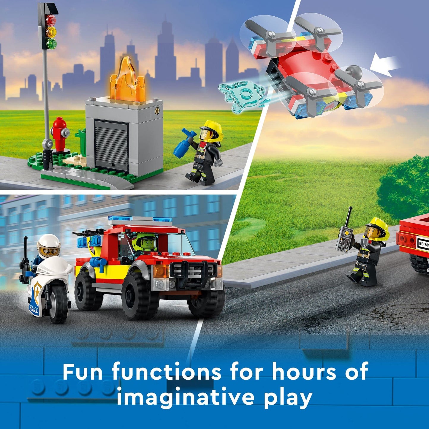 LEGO City Fire Rescue & Police Chase Building Set 60319 - Kid's Fire & Police Build, Featuring 3 Minifigures, Emergency Truck, Patrol Car, Motorcycle