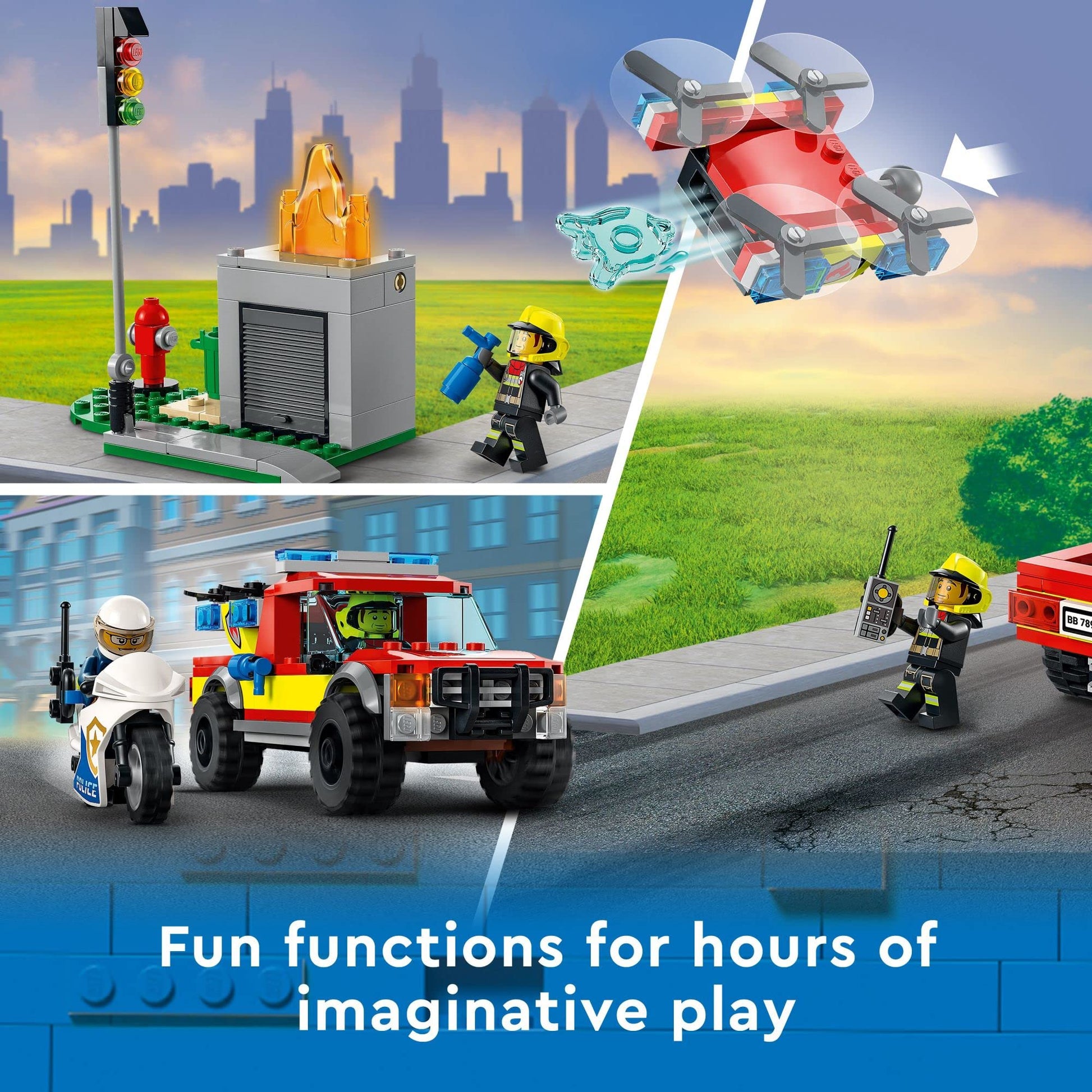 LEGO City Fire Rescue & Police Chase Building Set 60319 - Kid's Fire & Police Build, Featuring 3 Minifigures, Emergency Truck, Patrol Car, Motorcycle