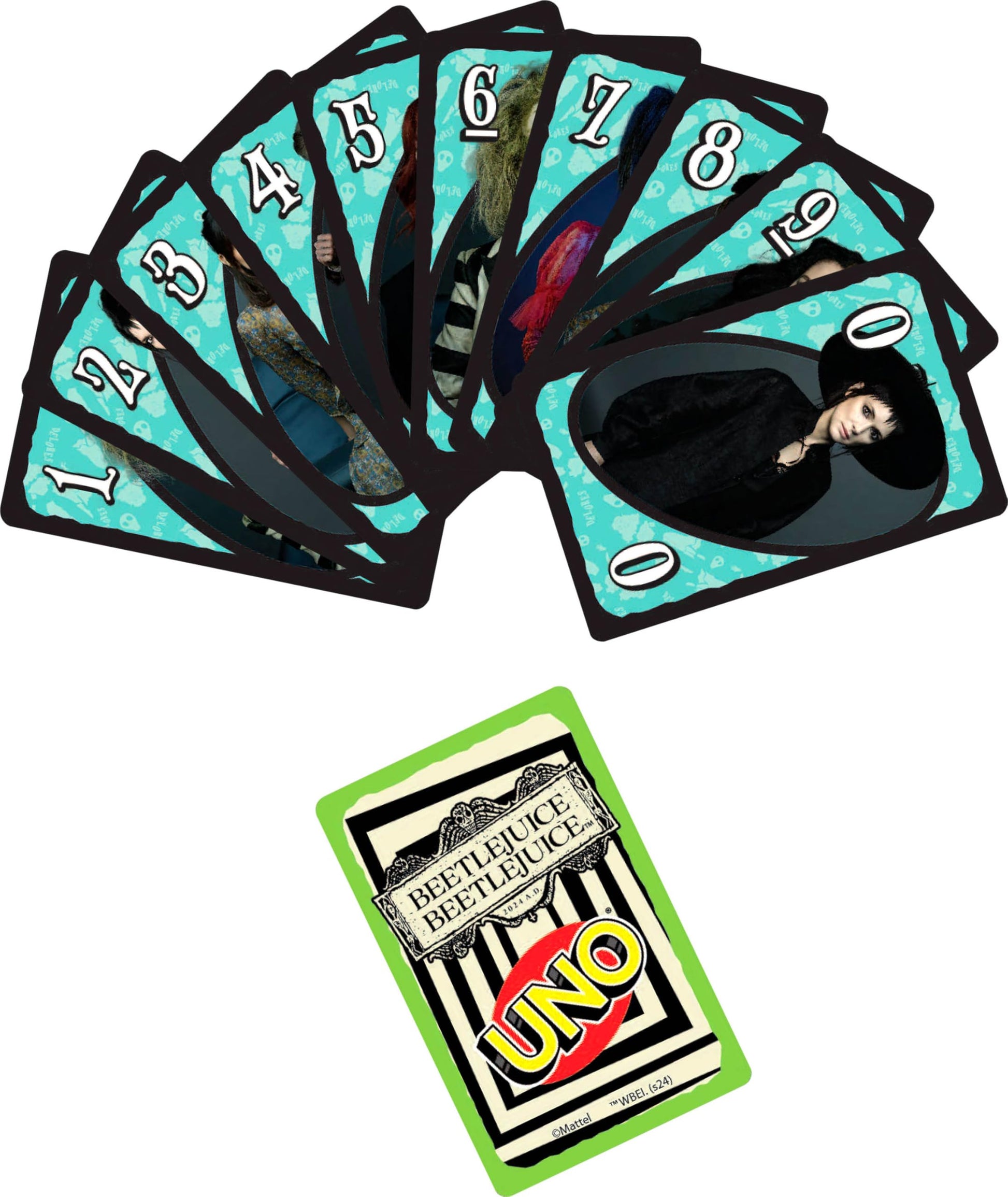 Mattel Games UNO Beetlejuice Beetlejuice Card Game for Kids, Adults & Family with Deck & Special Rule Inspired by The Movie