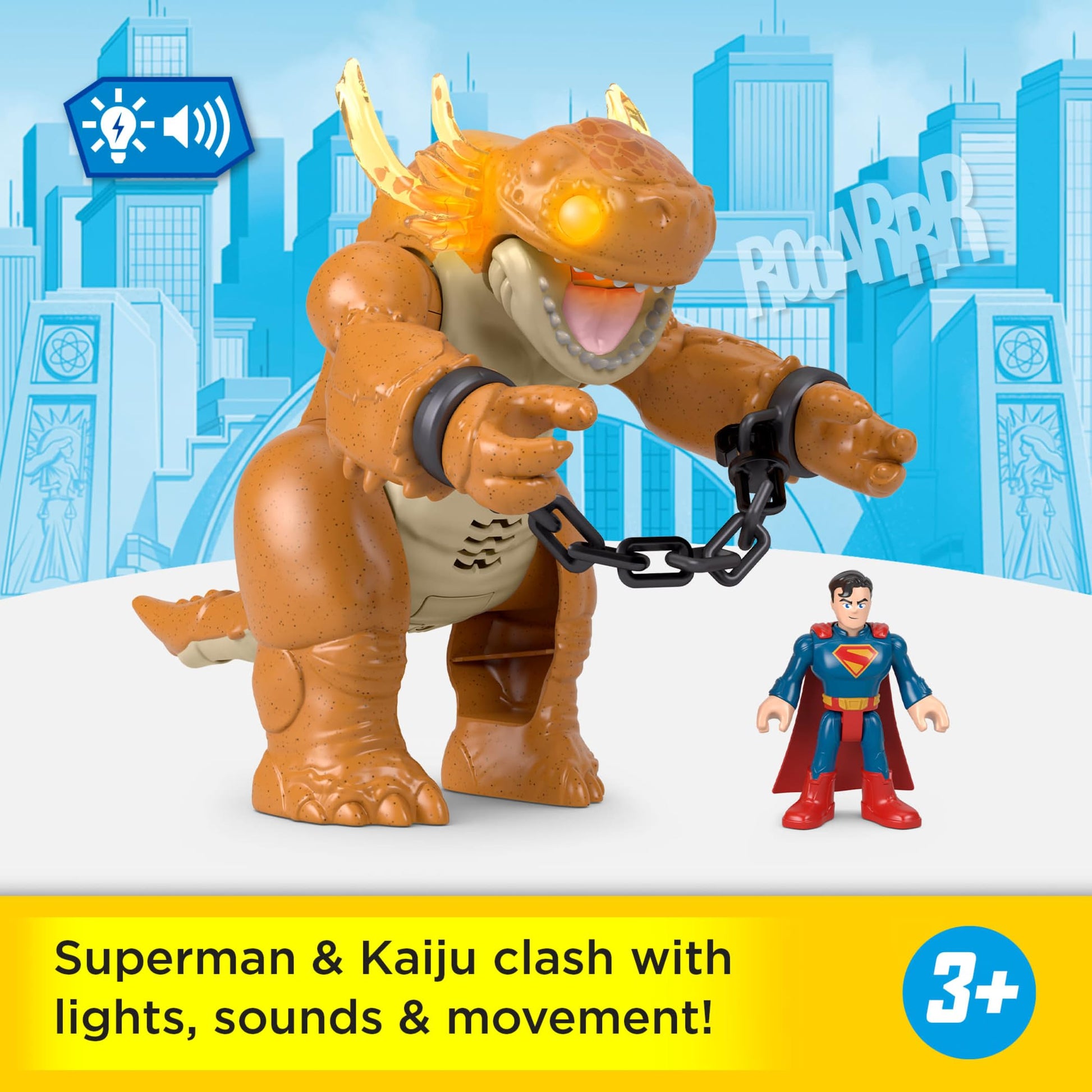 Fisher-Price Imaginext Superman Toy with Lights, Sounds, Motion & 3-inch Action Figure, 10-inch Monster with Chains, for Ages 3+