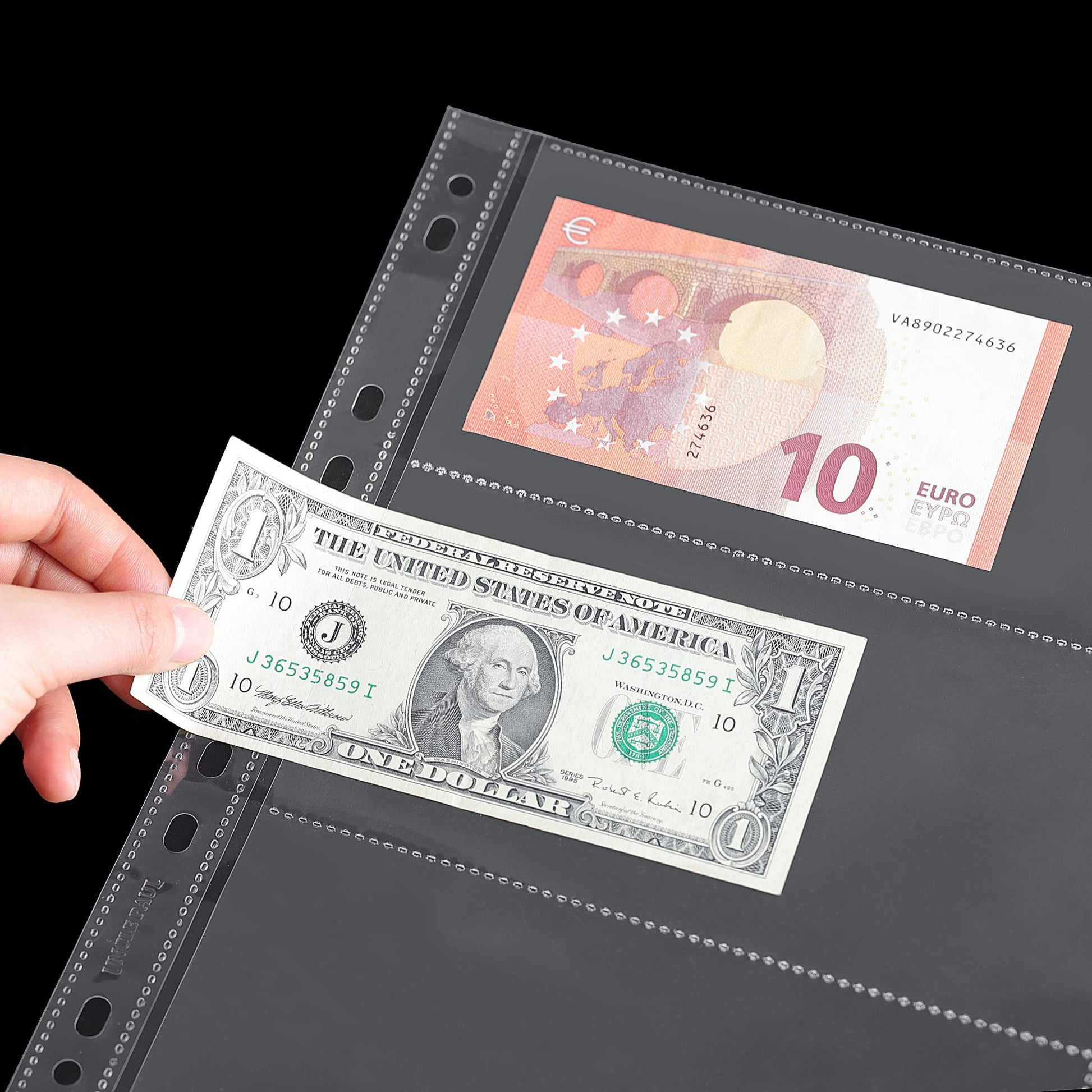 Uncle Paul 300 Pockets Banknote Sleeves 100 Sheets Currency Holder