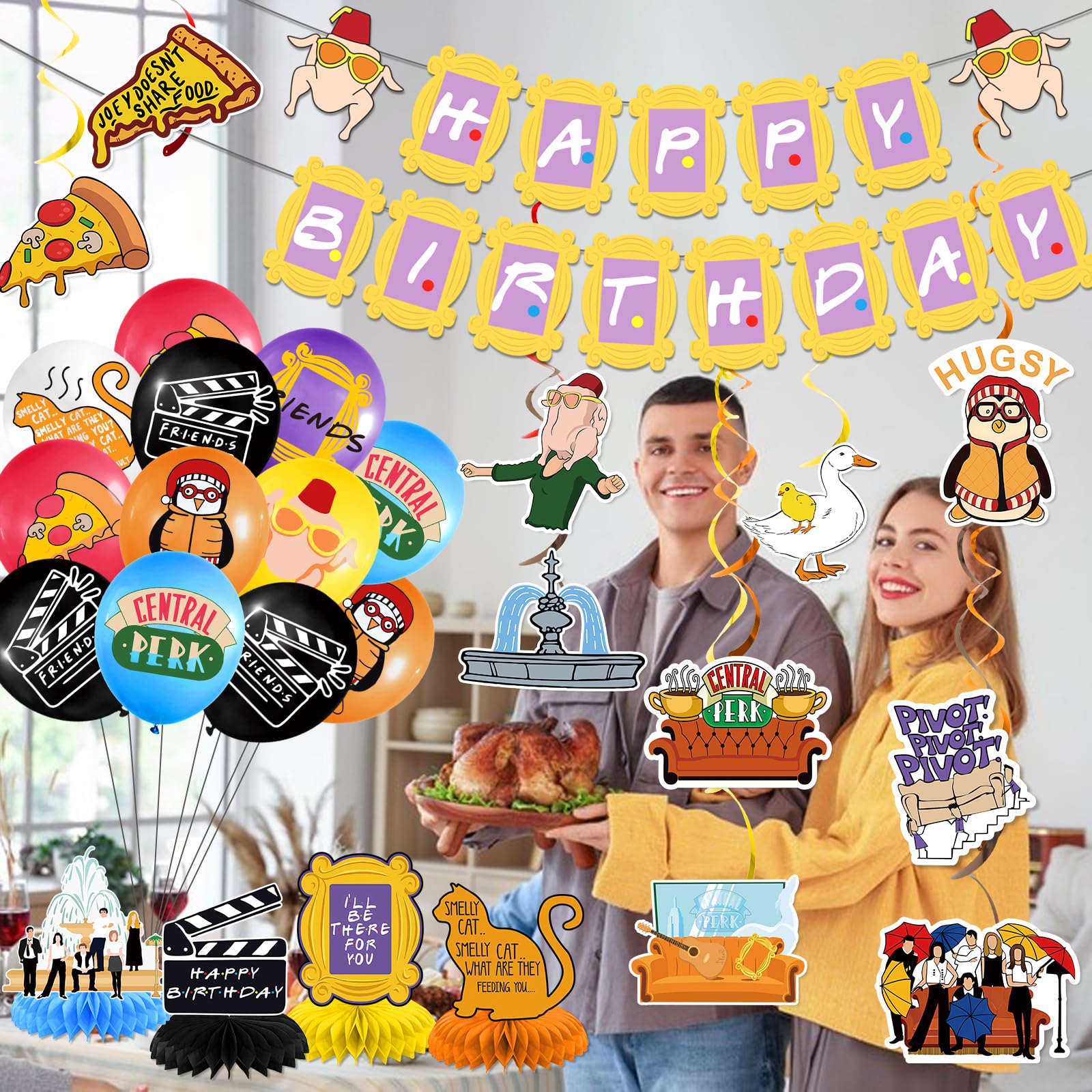 Friends Themed Party Decorations Banner Friends Party Decorations Friends TV Show Decorations Hanging Swirls Balloons Honeycomb Centerpieces