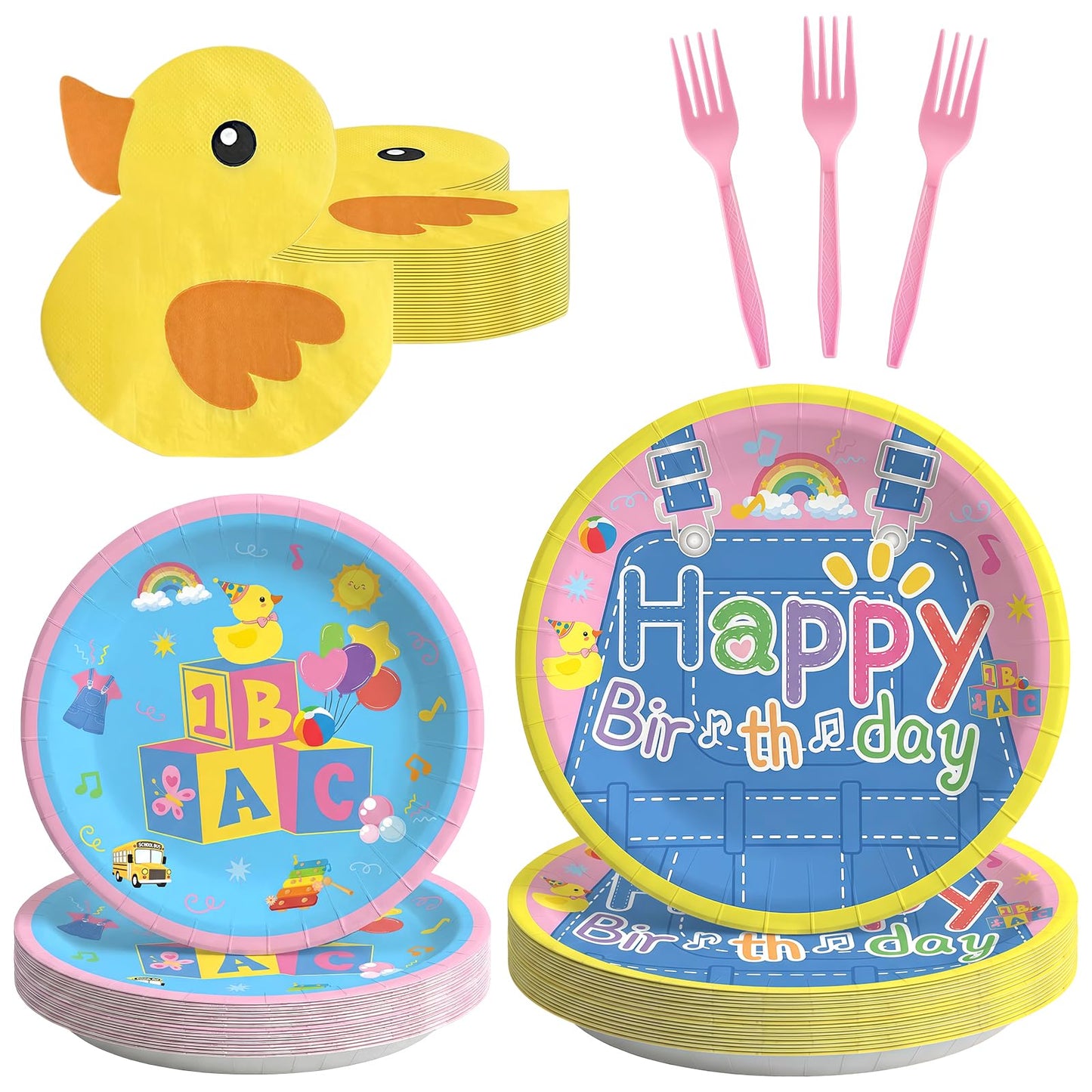Fufuddz 96 pcs Rachell Cartoon Teacher Party Decorations, English Teacher Paper Party Plates and Napkins for 24 guests, Dinnerware Set for Fans Girls
