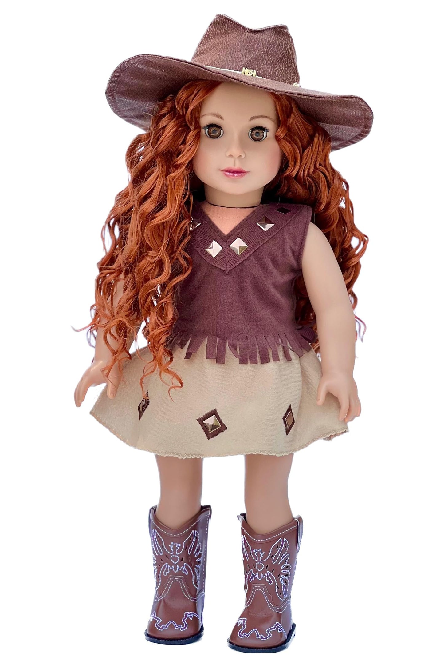 Cowgirl - 4 Piece 18 inch Doll Outfit - Cowgirl Hat, Skirt, Top and Cowgirl Boots - (Doll Not Included)