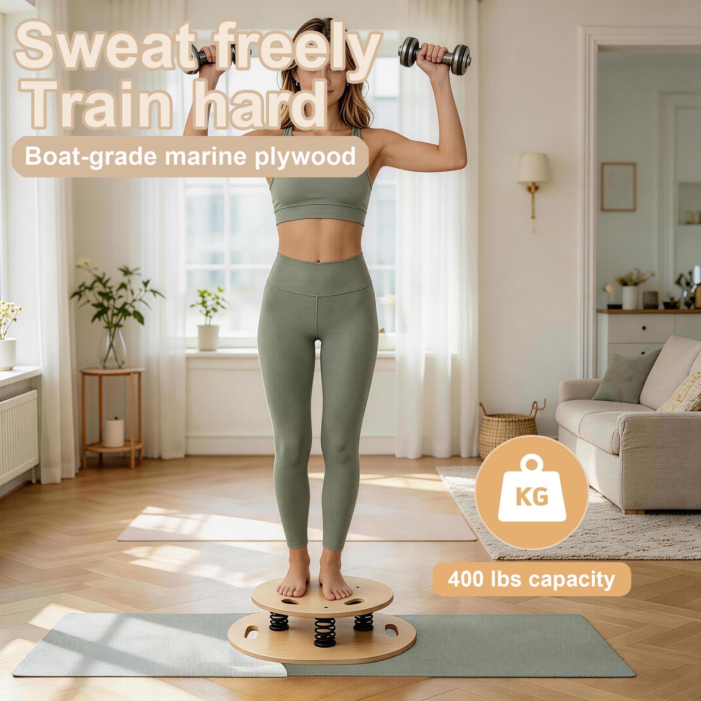 Wooden Balance Board - 400 lbs Capacity 360° Dynamic Spring Rebound Wobble Board Exercise Equipment Balance Trainer for Adults Kids Core Strengthening