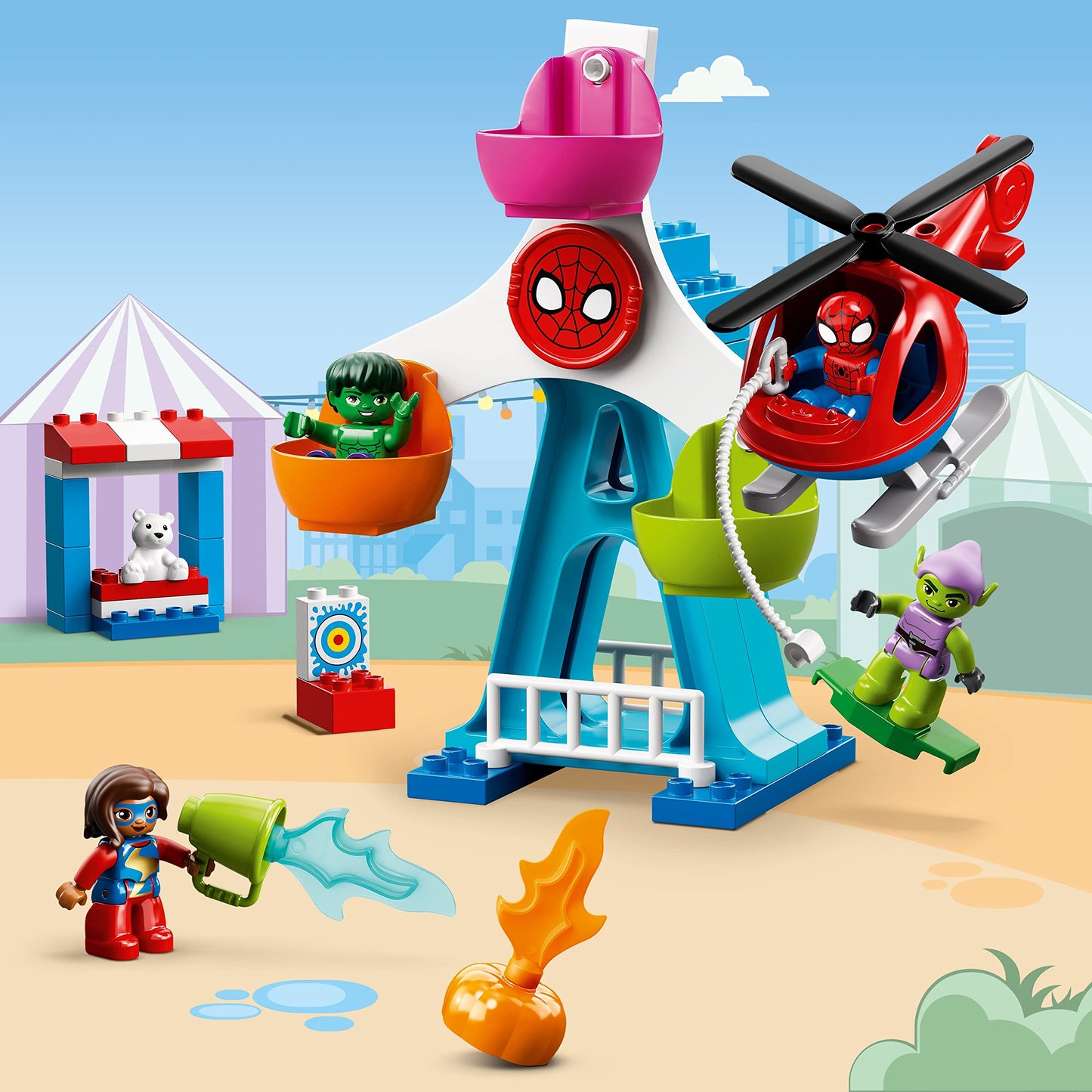 LEGO DUPLO Marvel Spider-Man & Friends: Funfair Adventure 10963 Fairground with Helicopter Toy, Spidey and Hulk Figures, Toys for Toddlers, Boys &
