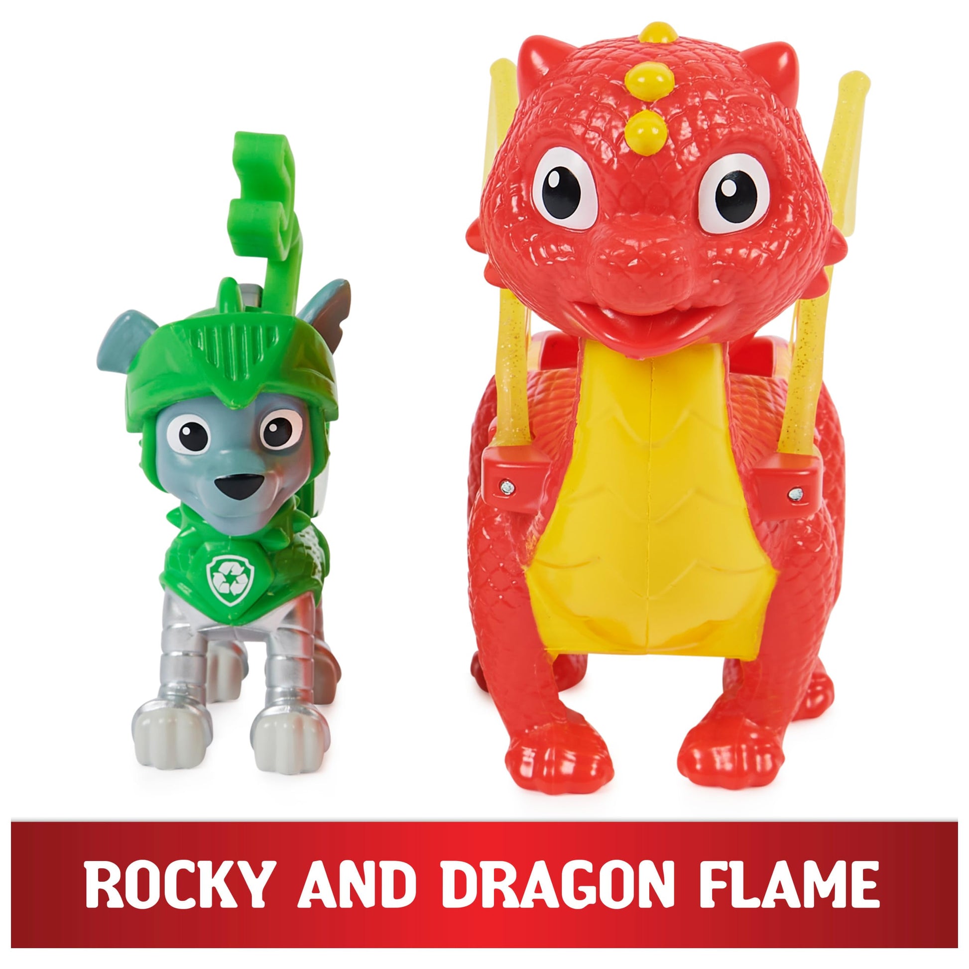 Paw Patrol, Rescue Knights Rocky and Dragon Flame Action Figures Set, Kids Toys for Ages 3 and up