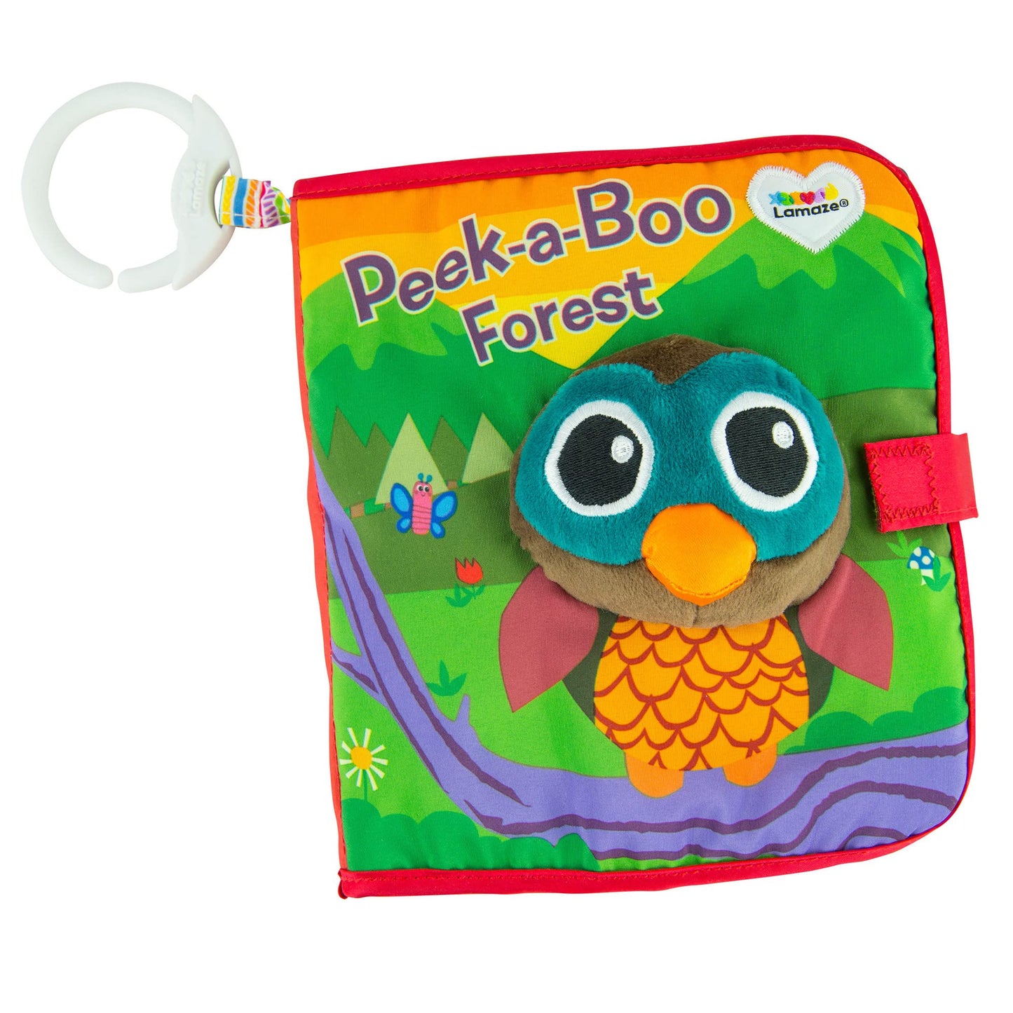 Lamaze Peek-A-Boo Forest Soft Baby Book - Clip-On Cloth Book - Washable Crinkling Fabric Pages for Sensory Play - Teething and Learning Toys