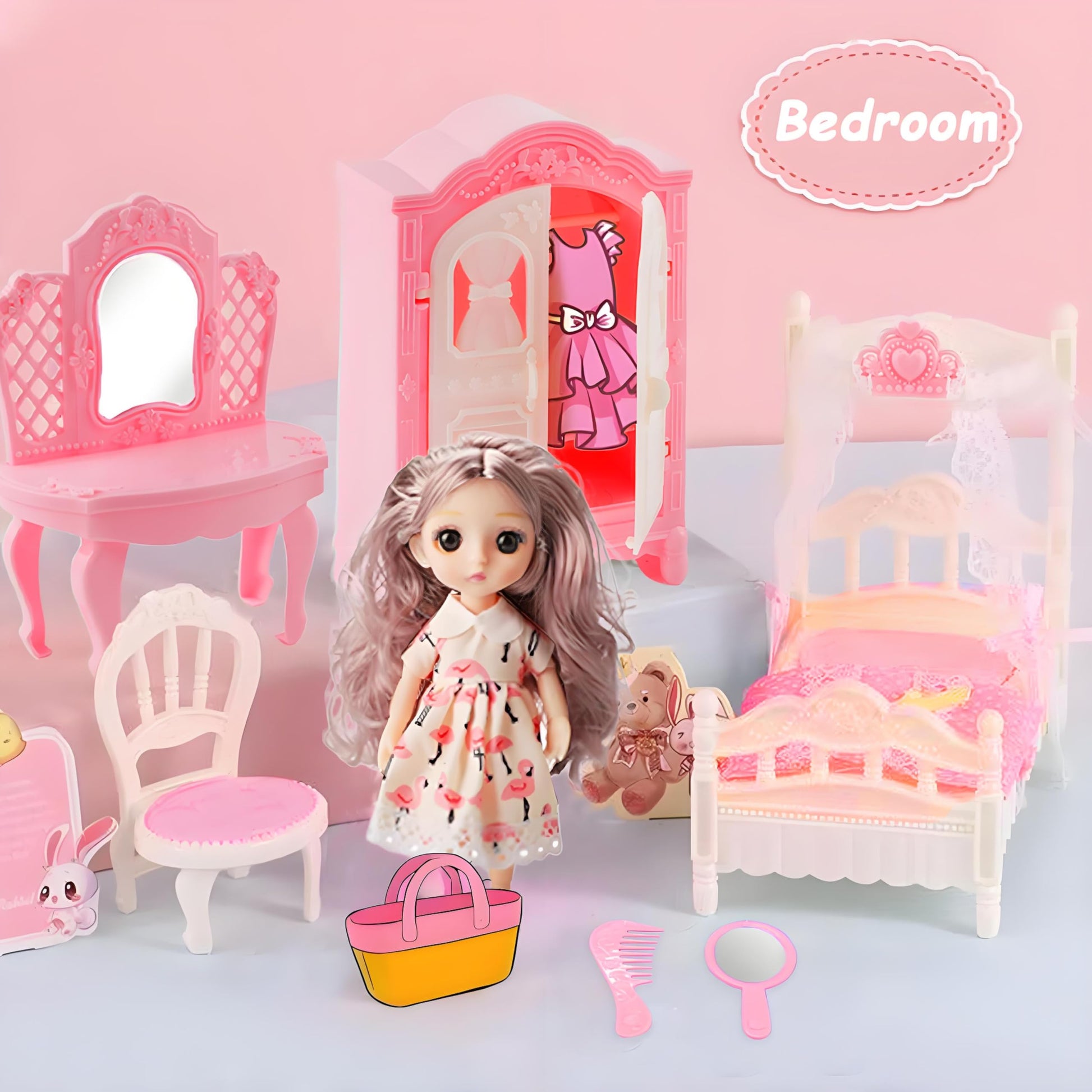 50 Pcs Dollhouse Furniture Accessories Set Miniature Mini Furniture Small Doll House Dolls People Playhouse Family Toys Gift 1:12 Kitchen Bedroom