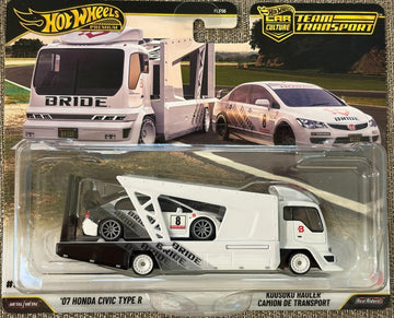 Hot Wheels Premium Car Culture Team Transport Bride '07 Honda Civic Type R with Kousoku Hauler, 2-Piece Set