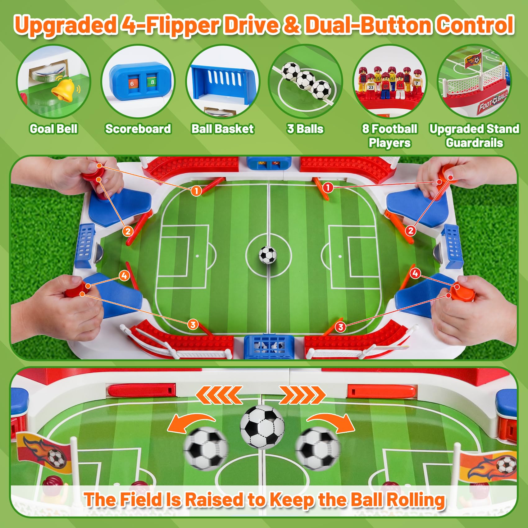 ODRIEW Mini Foosball Table Game for Kids, Tabletop Soccer Board Game with Scoreboard, Portable Indoor Soccer Game for Boys Girls Ages 3-12, Family