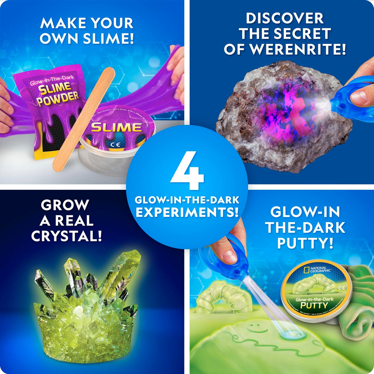 NATIONAL GEOGRAPHIC Mega Science Kit - Glow in The Dark Lab with Crystal Growing Kit, Slime Making, Glowing Putty, and More Science Experiments, Slime