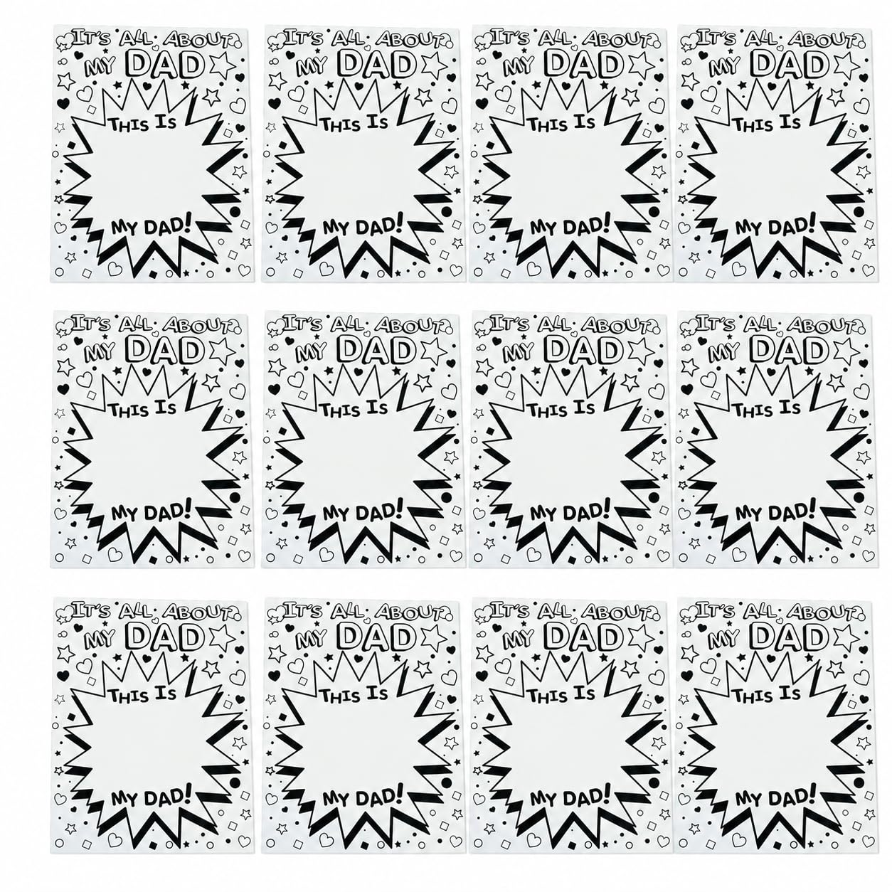 Fun Express All About My Dad Card Set of 12 - Giant Fathers Day Card from Kids to Color | DIY Fathers Day Crafts for Toddler, Preschool & Classroom |