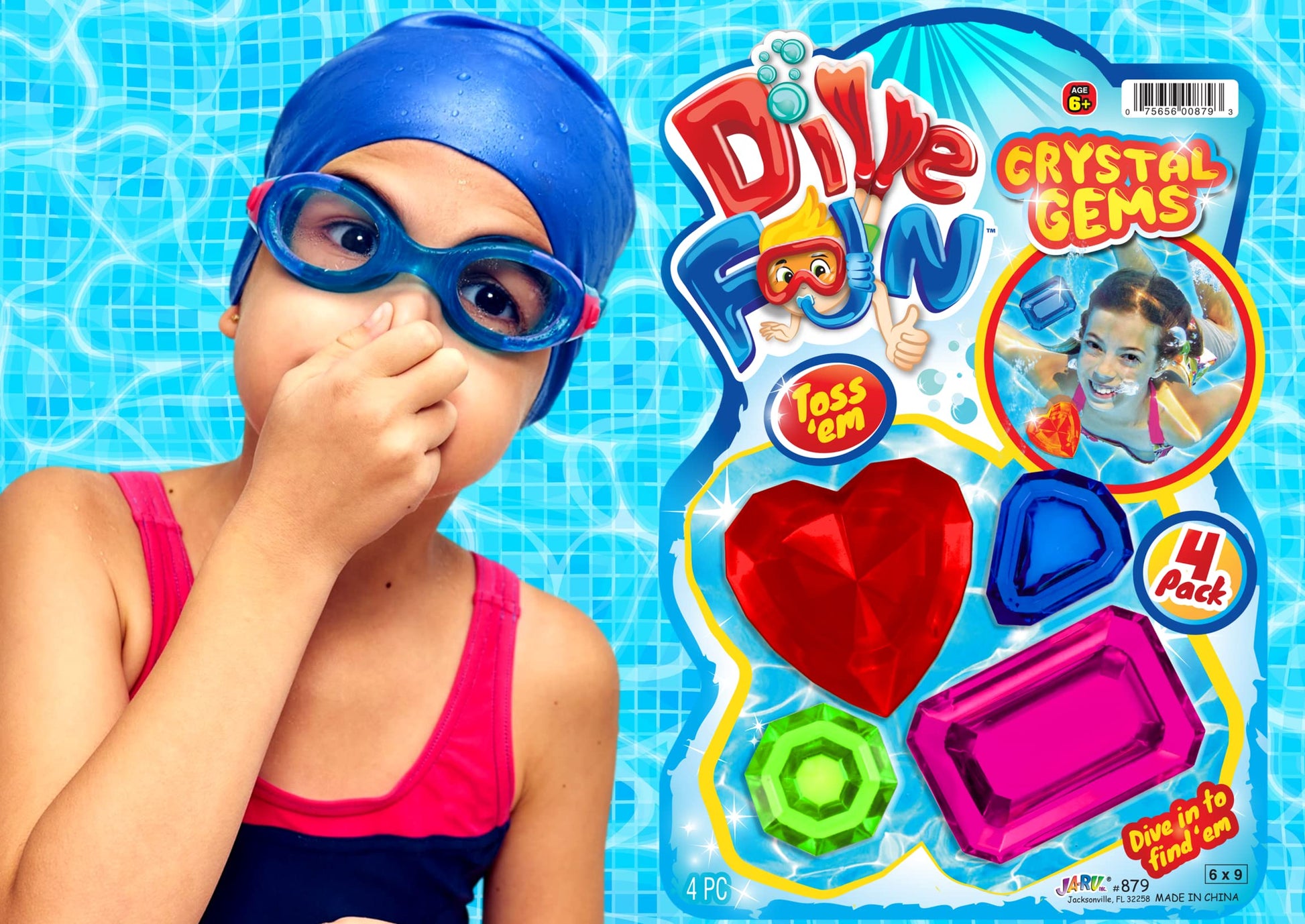 JA-RU Dive Fun Crystal Gems Diving Toys (1 Pack 4 Gems) Beach, Bath, & Pool Toys for Kids, Girls & Boys. Swimming Underwater Diving Activity Water