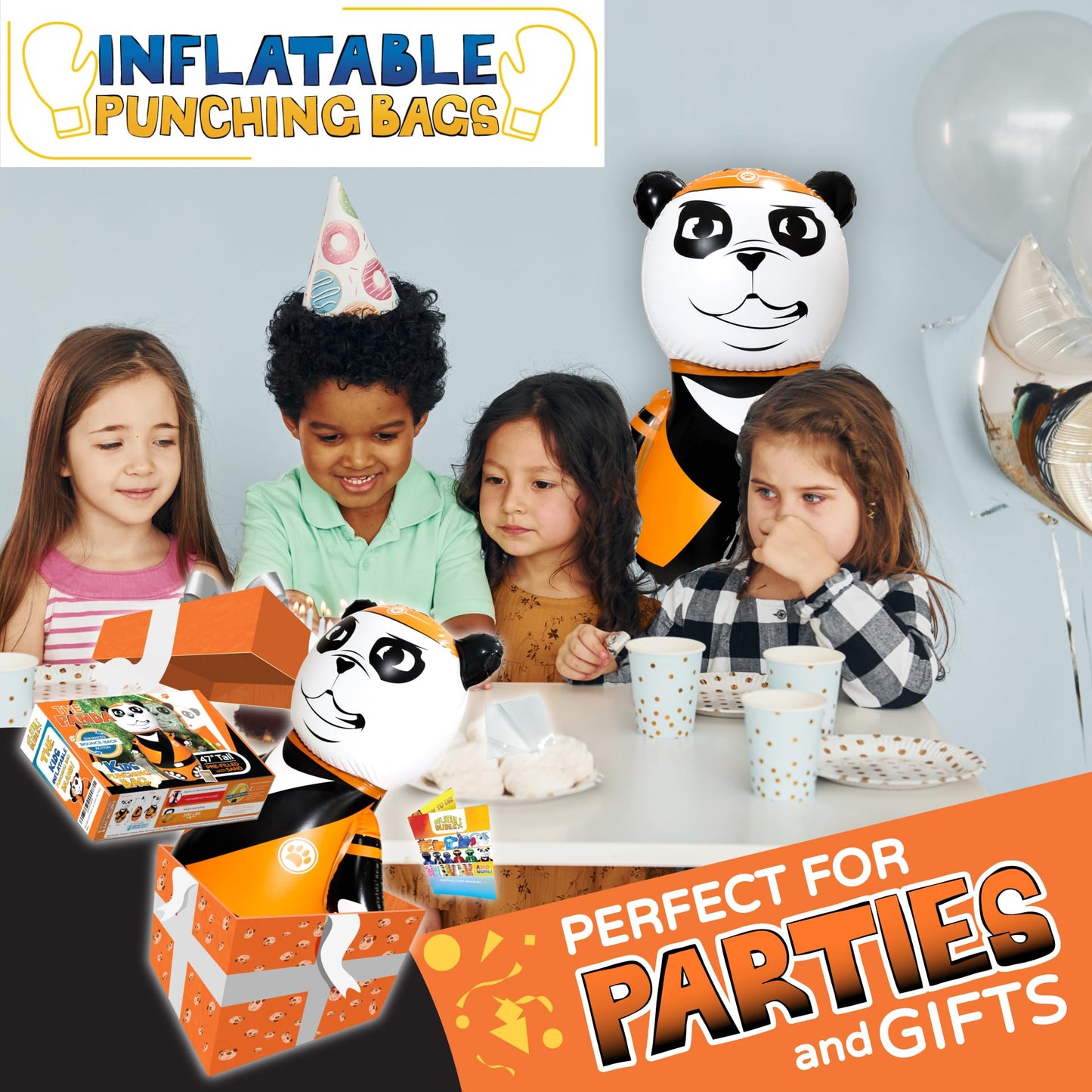 INFLATABLE DUDES Panda Toy 47" - Kids Punching Bag | Sand-Base