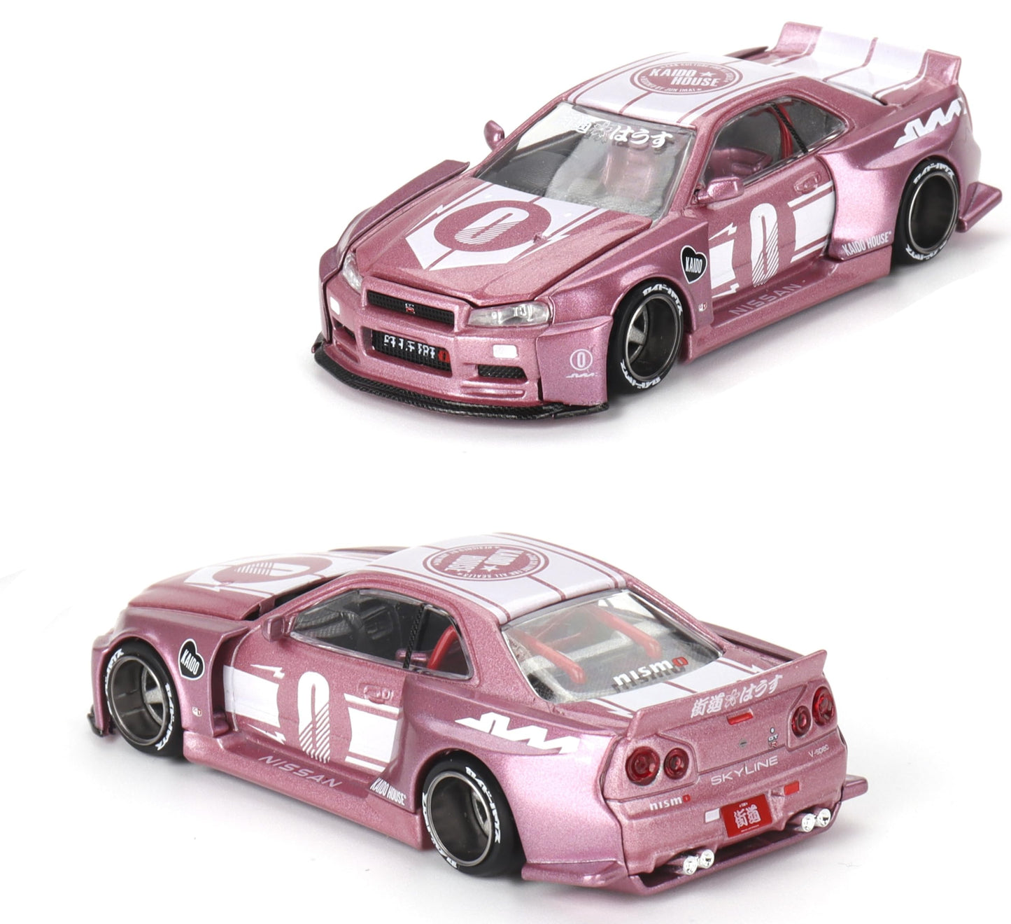 True Scale Miniatures Model Car Compatible with Nissan Skyline GT-R (R34) Kaido Racing Factory V1 Pink 1/64 Diecast Model Car Kaido House KHMG128