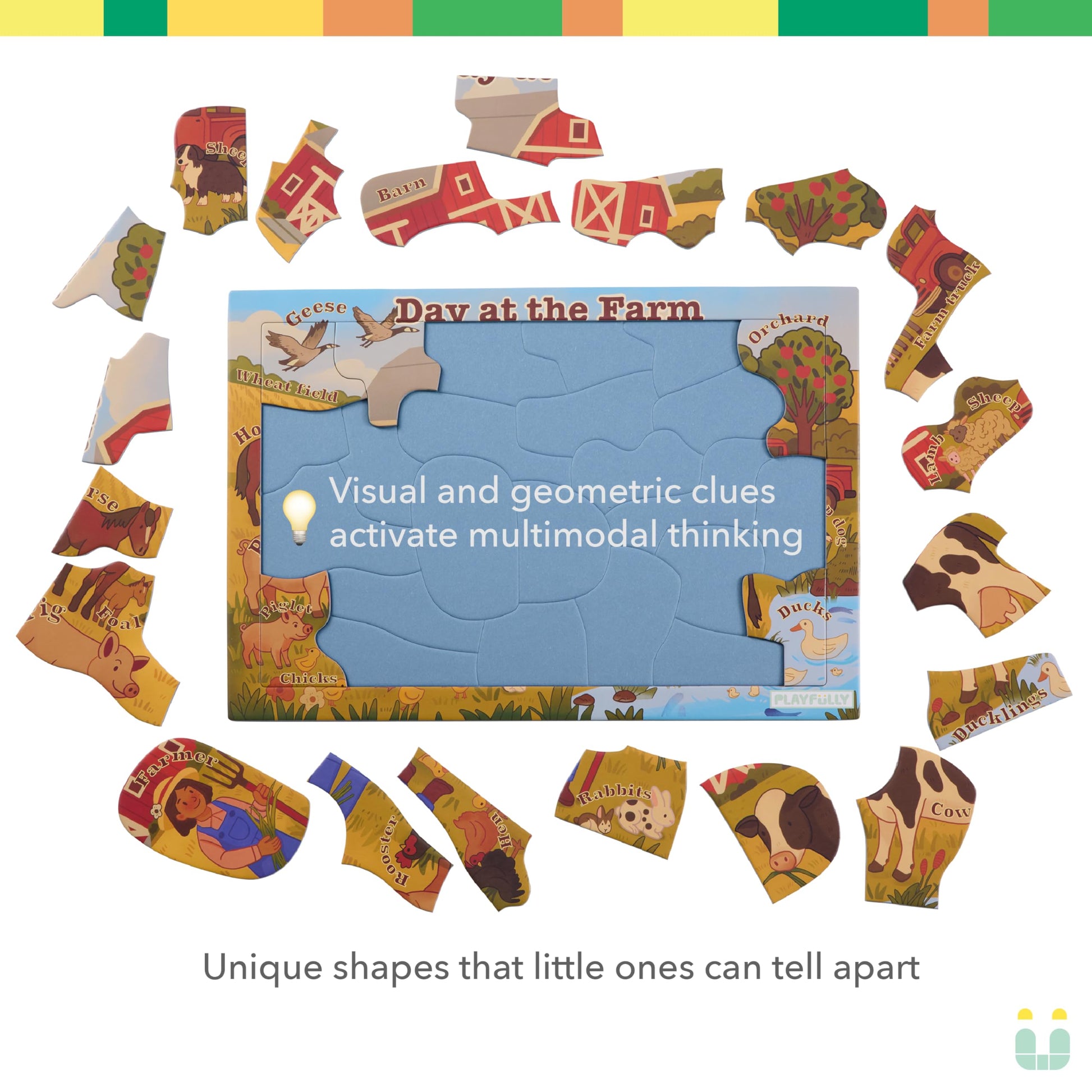 Play Fully ‘Day at the Farm’ 25 Piece Puzzle with Frame for Kids Ages 3-5 | Lost Piece Guarantee | Unique Shapes | Child-Centric Design | Educational