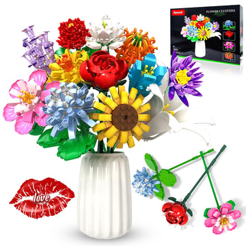 Rasout Flowers Bouquet Building Set - 12 Kinds of Flowers Botanical Collection and Decorative Home for Mother's Day, Birthdays, Gifts Ideal for 6+