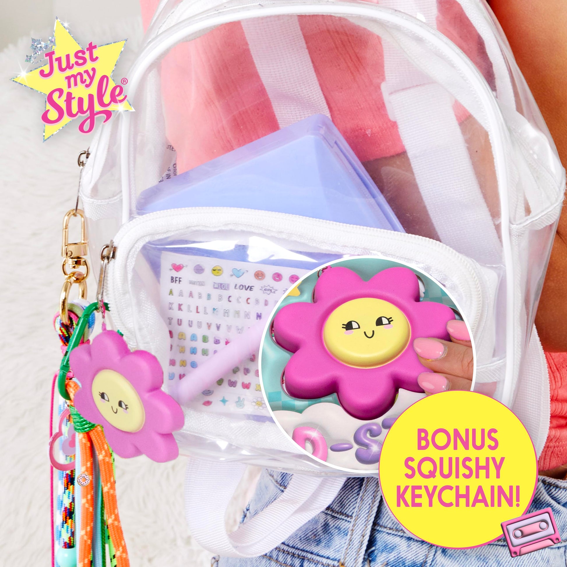 Just My Style 3D-Style Activity Book, 30 Pages of Coloring Activities, Includes Sticker, Glitter-Filled Pen, & Bonus Flower Keychain, Squishy 3D