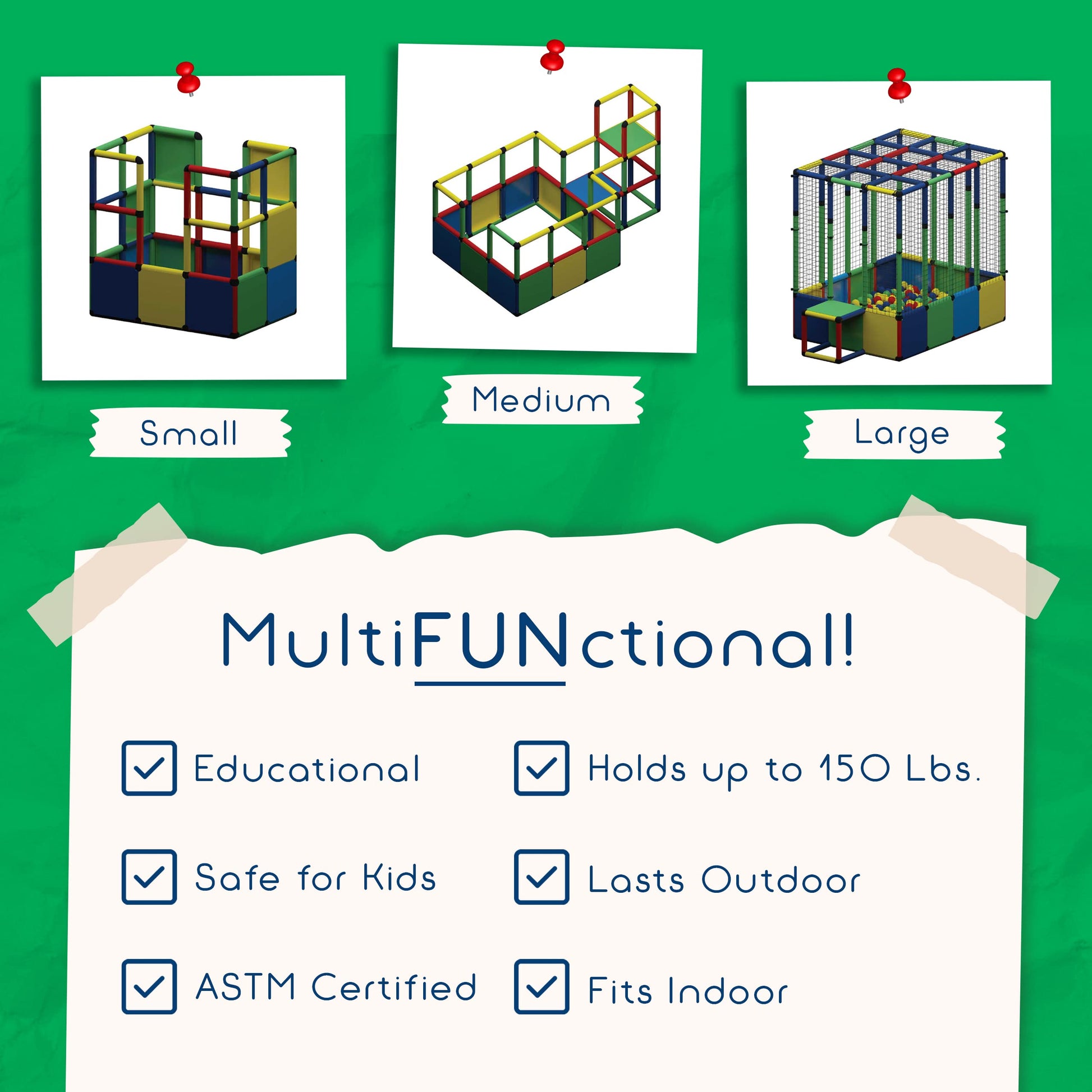 Funphix Large Ball Pits for Toddlers I Dive in Ball Pit Building Toy with Net, Bungee Cords, Tubes & Connectors I Indoor & Outdoor Playset For Kids