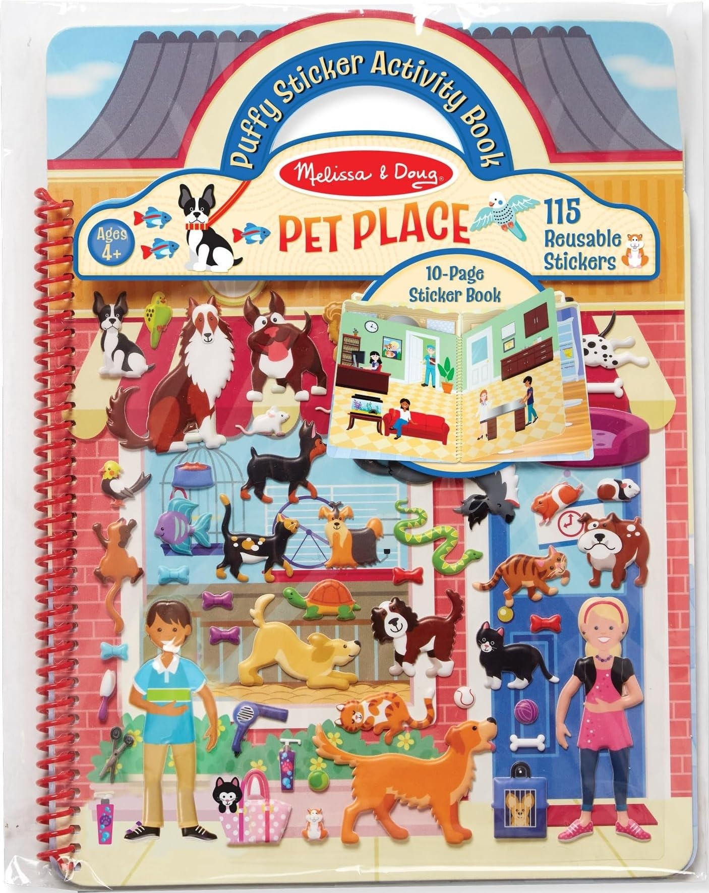 Melissa & Doug Pet Place Puffy Sticker Activity Book - 115 Reusable Stickers with 10 Background Scenes, Pet-Themed Mess Free Travel Toys for Kids Ages