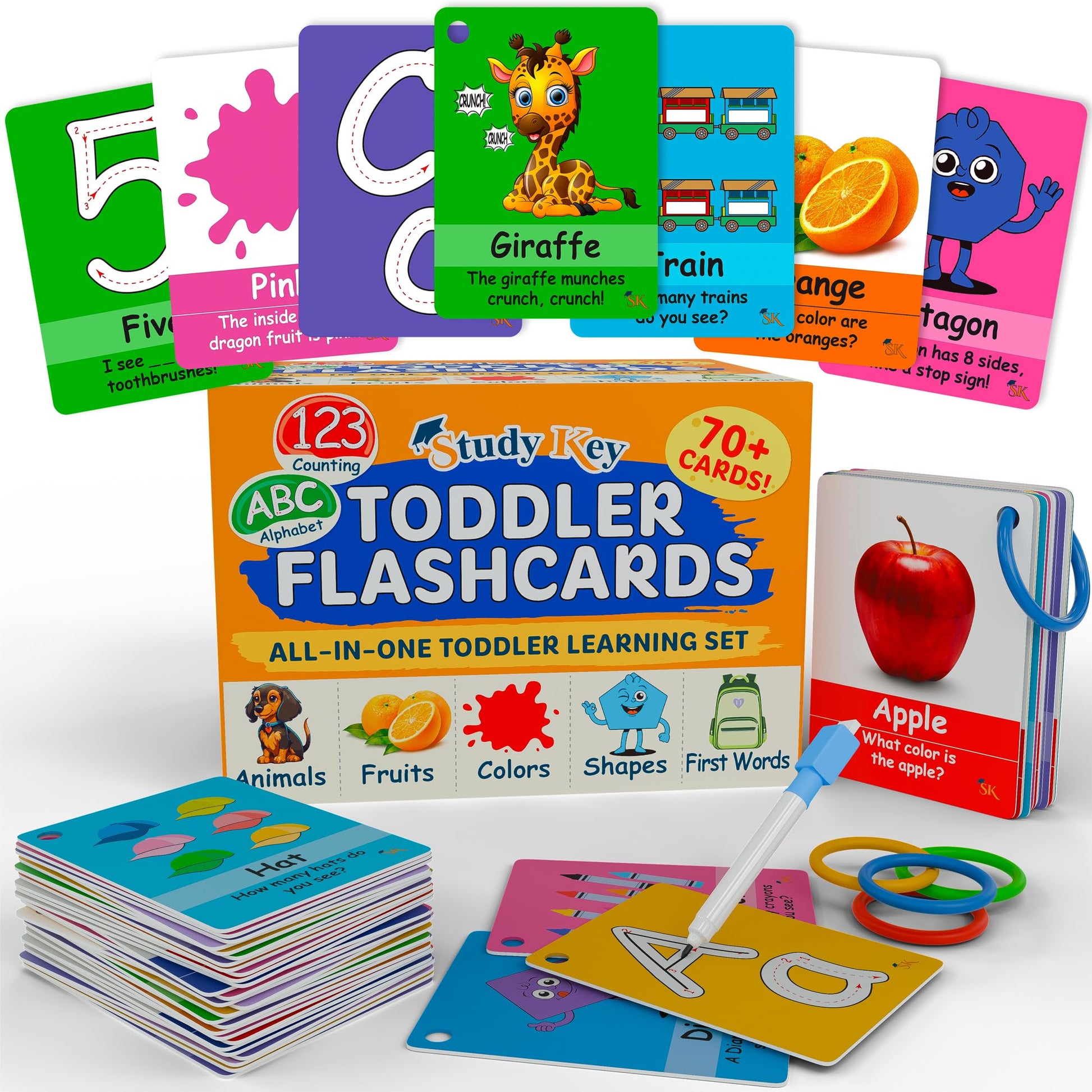 STUDYKEY ABC Flash Cards for Toddlers 1-3-First Words, Alphabet Flashcards, Animal, Color, Number, Shape, Large phonics baby Learning Cards