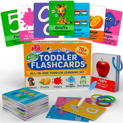 STUDYKEY ABC Flash Cards for Toddlers 1-3-First Words, Alphabet Flashcards, Animal, Color, Number, Shape, Large phonics baby Learning Cards