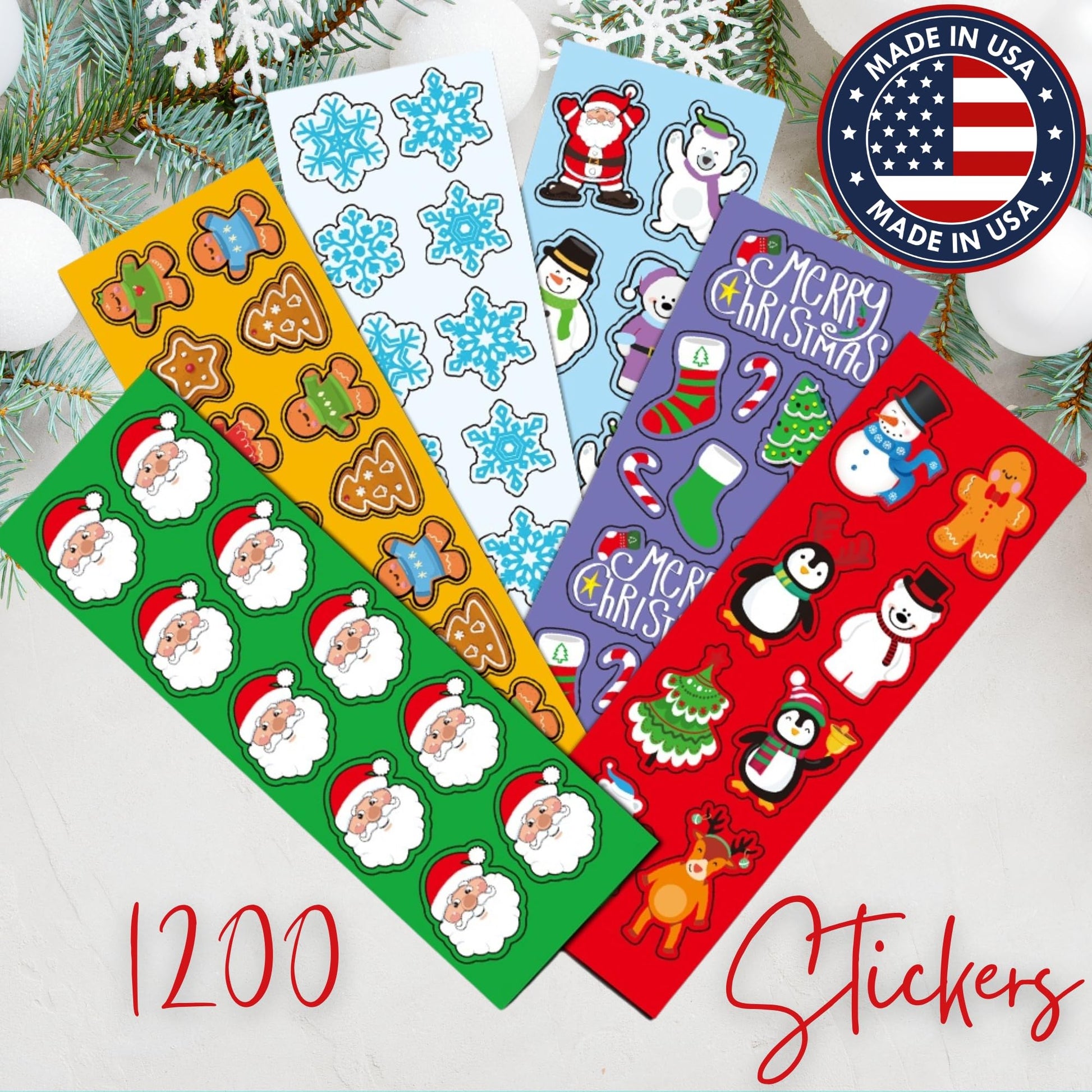 ArtCreativity 1200 Christmas Stickers for Kids - with 100 Sticker Sheets Holiday Stickers Assortment- Stocking Stuffers for Kids, Bulk Christmas Party