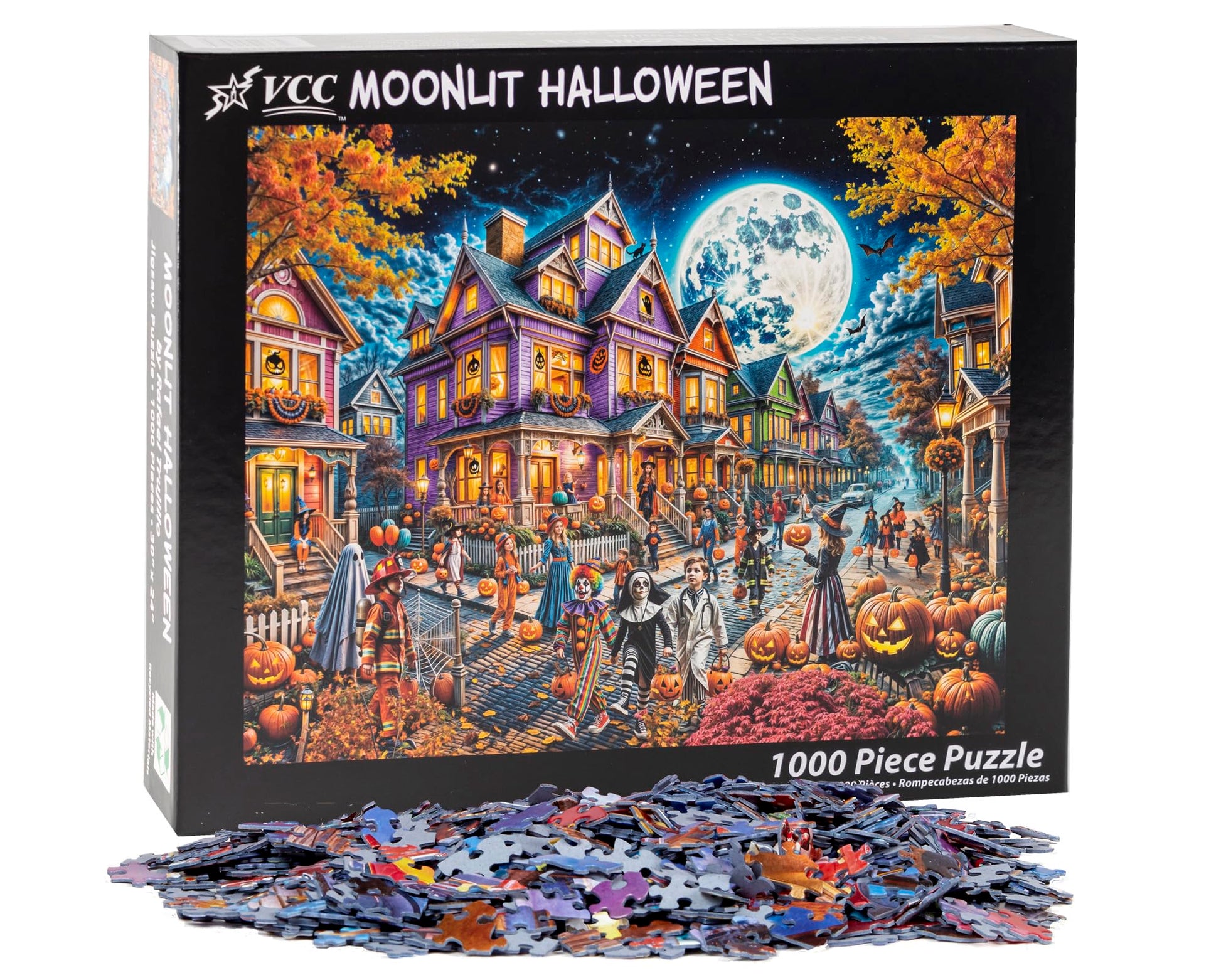 Moonlit Halloween Jigsaw Puzzle 1000 Piece by Vermont Christmas Company - Large Pieces - Fully Interlocking & Randomly Shaped Pieces - 30" x 24"