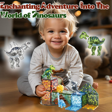 Magnetic Tiles Dinosaur Toys for Kids 3-7 Magnet Building Blocks Toddler Dino Toys - Educational STEM Toys 3 Year Old Boy Gift Learning Resources