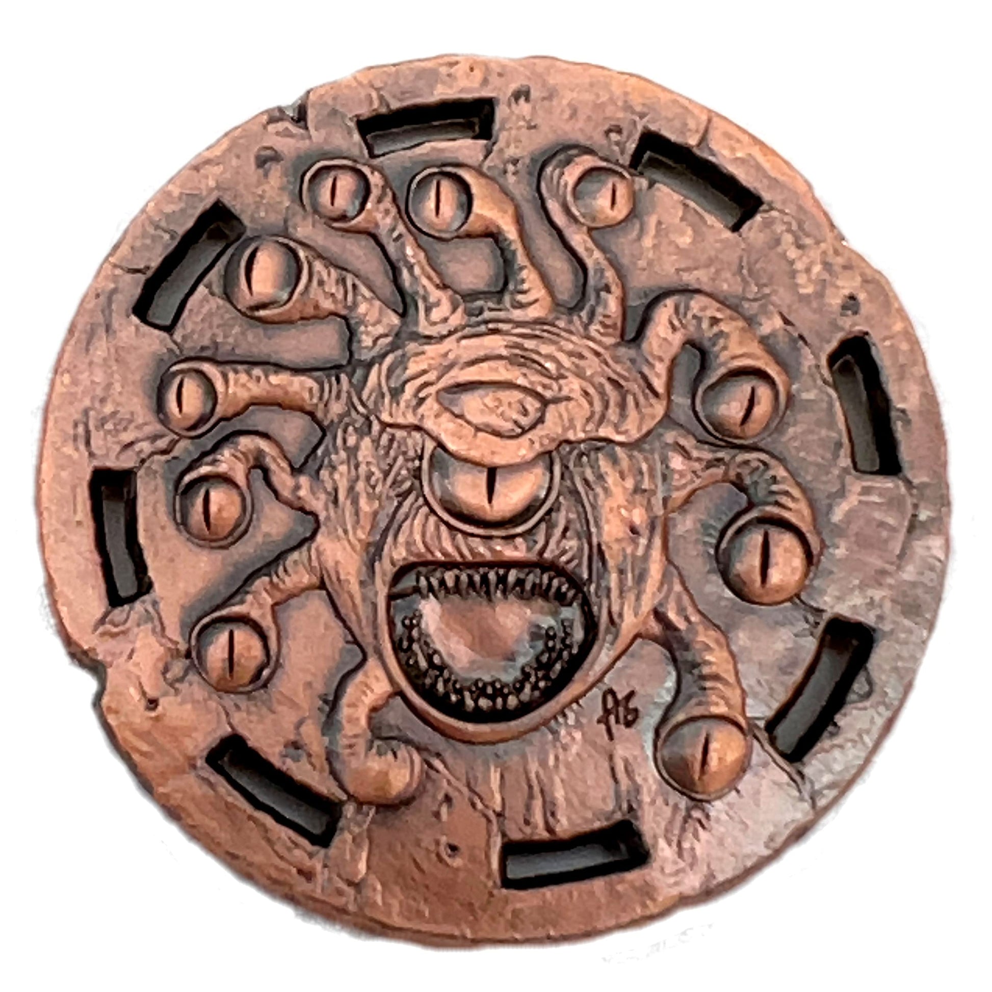Cryptic Creative Copper Eye Tyrant Decision Coin D2 Heads-Tails - Yes-No RPG LARP
