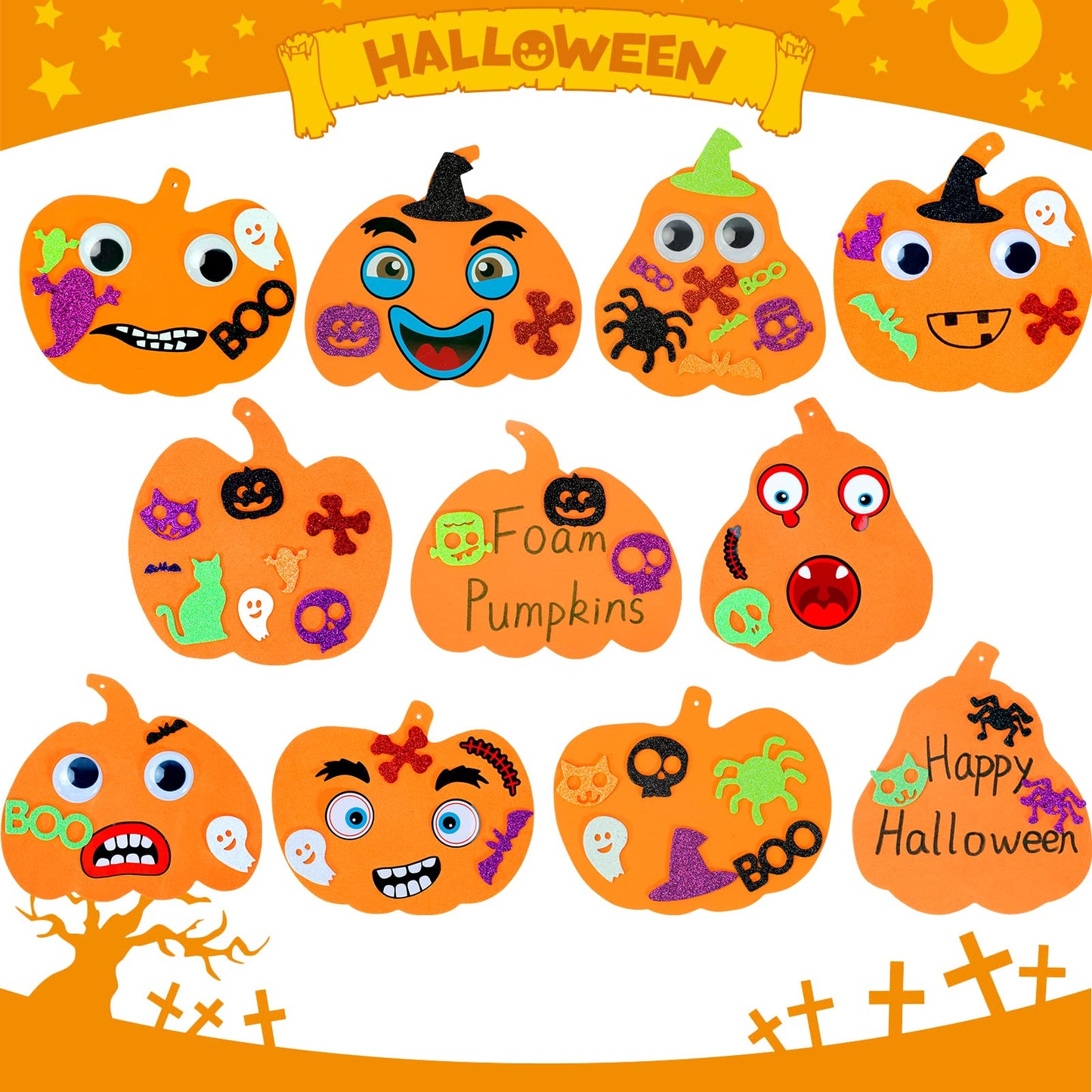 Max Fun 332PCS Halloween Crafts for Kids, Halloween Activities Foam Pumpkins for Crafts Stickers Gift Kits, DIY Art and Craft Set for Holiday