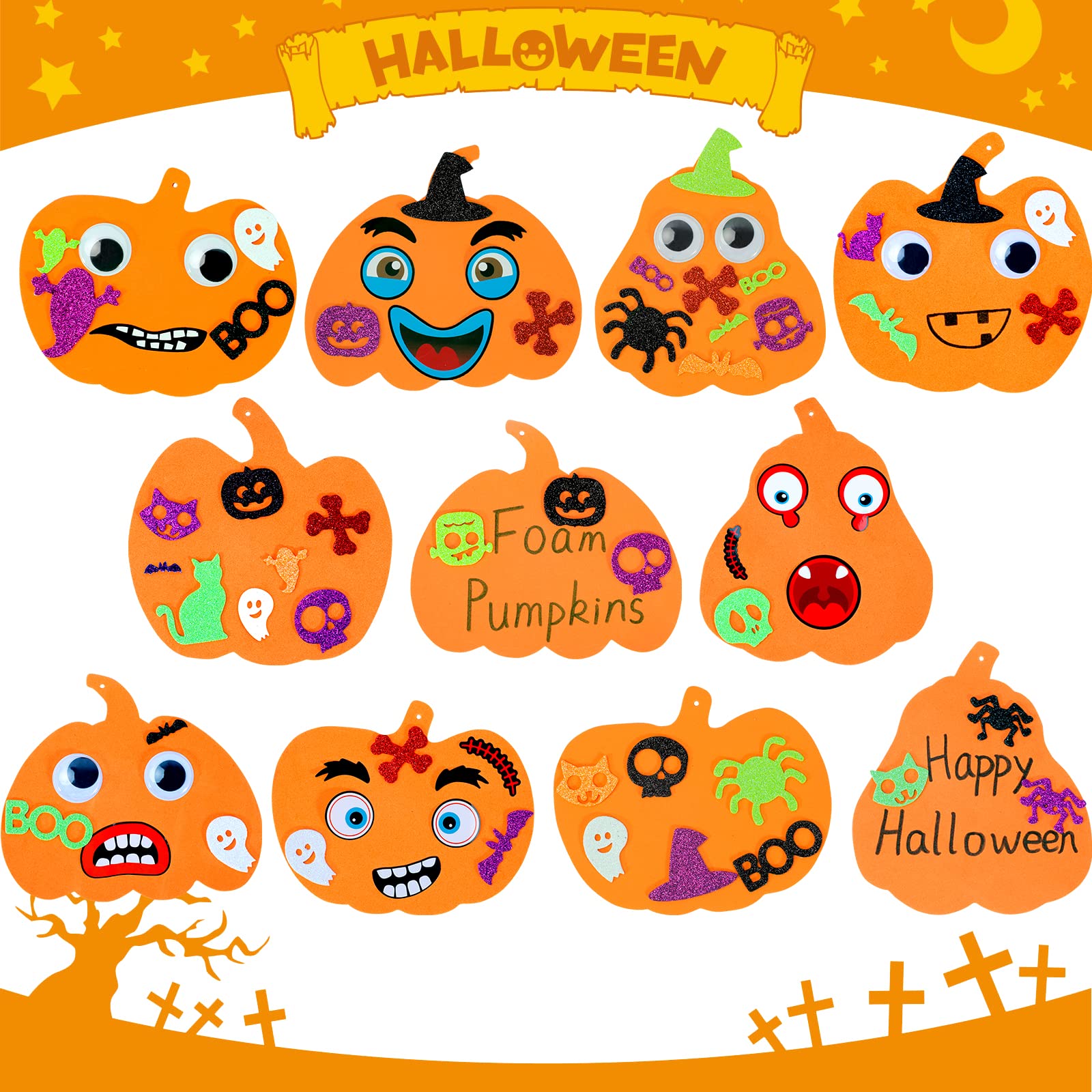 Max Fun 332PCS Halloween Crafts for Kids, Halloween Activities Foam Pumpkins for Crafts Stickers Gift Kits, DIY Art and Craft Set for Holiday