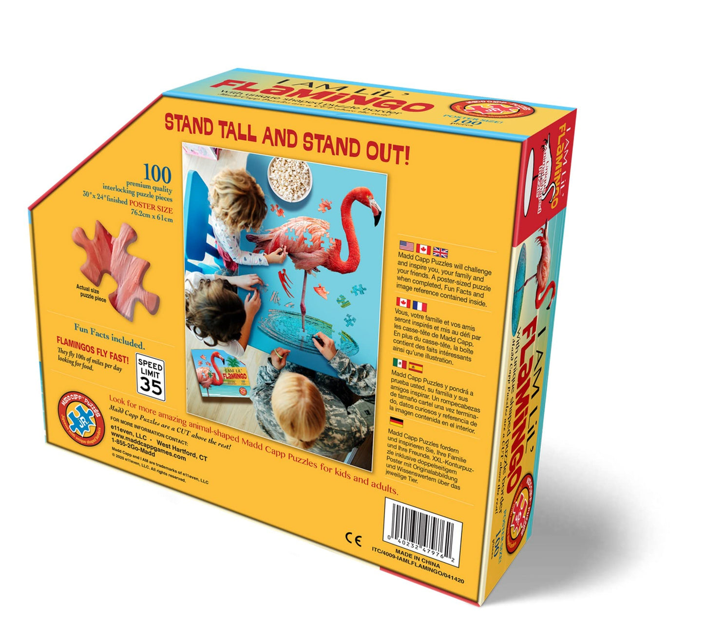 Madd Capp LiL' FLAMINGO 100 Piece Jigsaw Puzzle For Ages 5+ - 4009 - Unique Animal-Shaped Border, Poster Size when completed, Oversized Puzzle Pieces