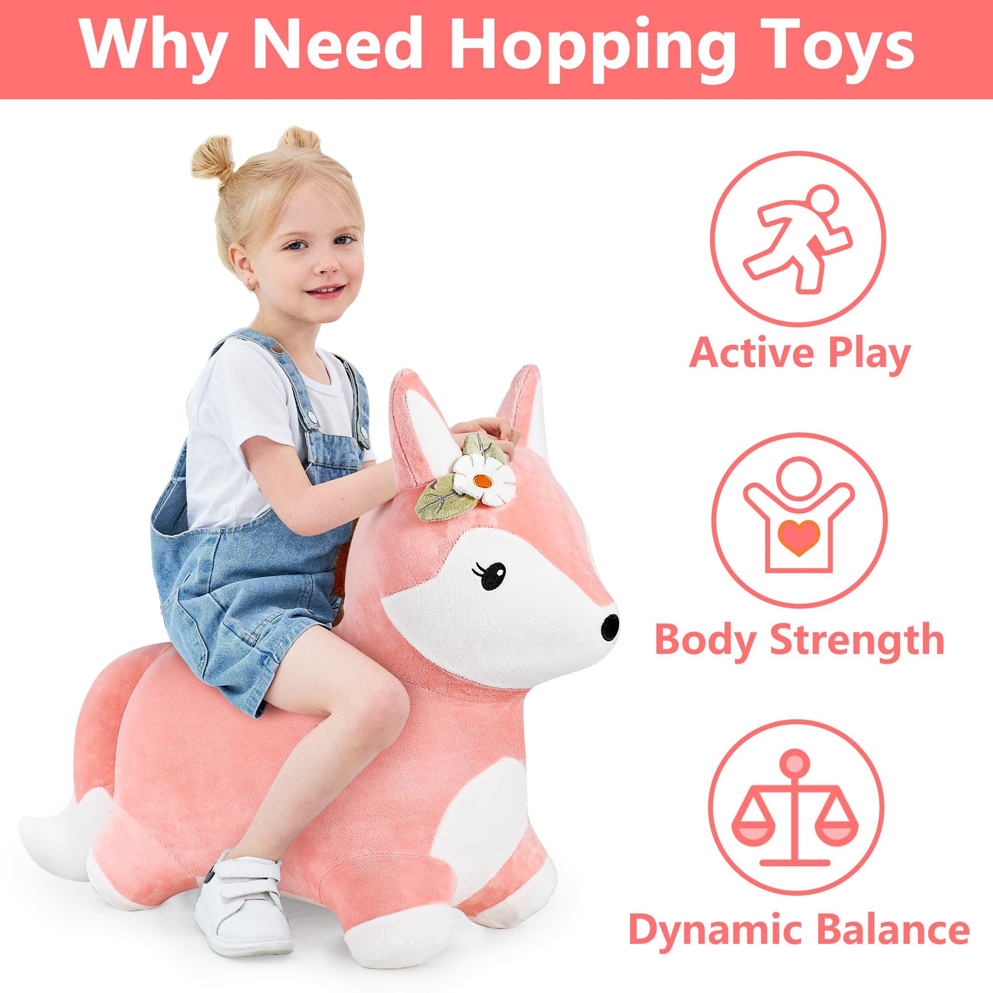 Bouncy Pals Toddler Fox Hopper Toy Girl Gift, Outdoor Ride on Bounce Animal